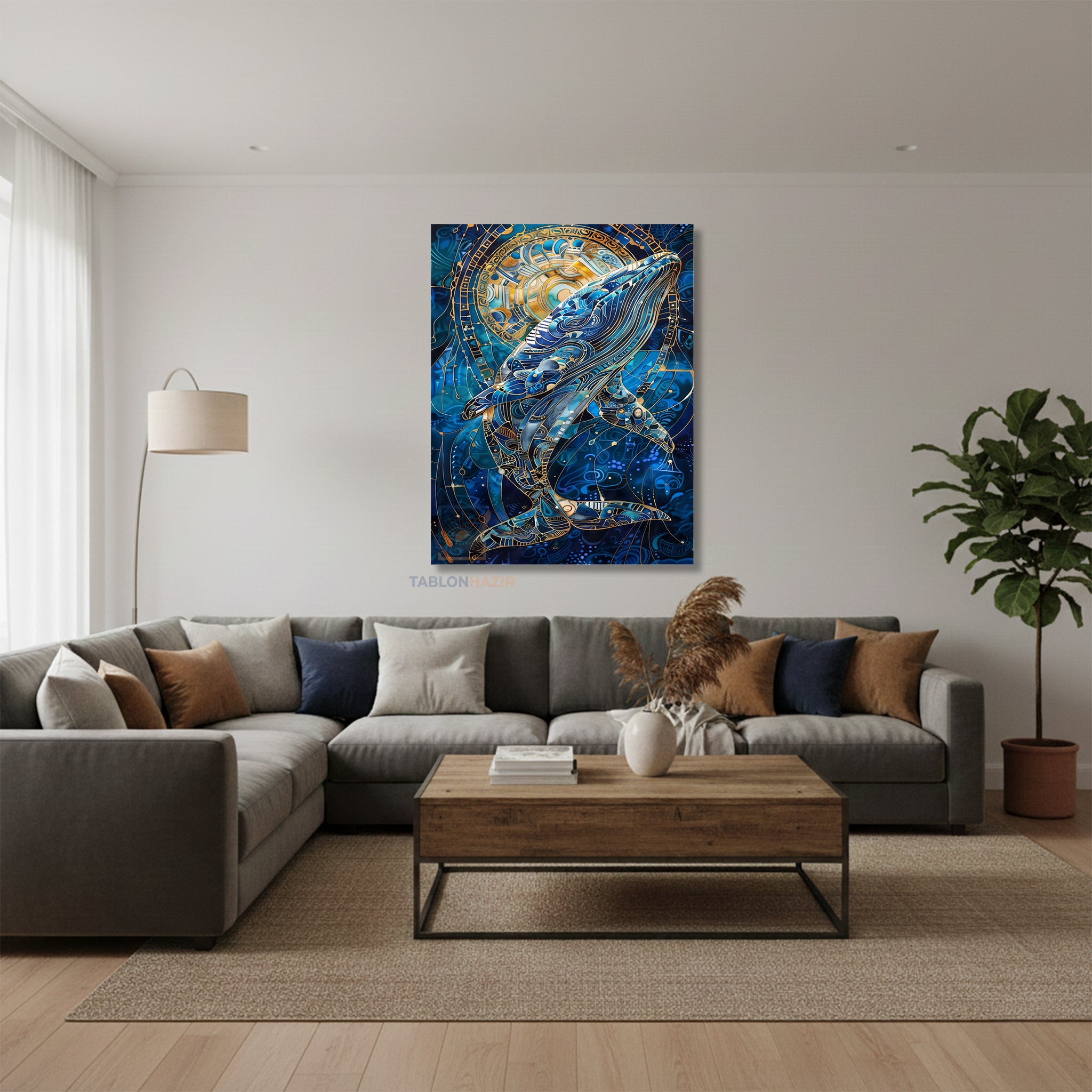 Dikey Kanvas Tablo Salon Duvar Tablosu Mitolojik Balina Yeni Ev Hediyesi Ofis Tablosu