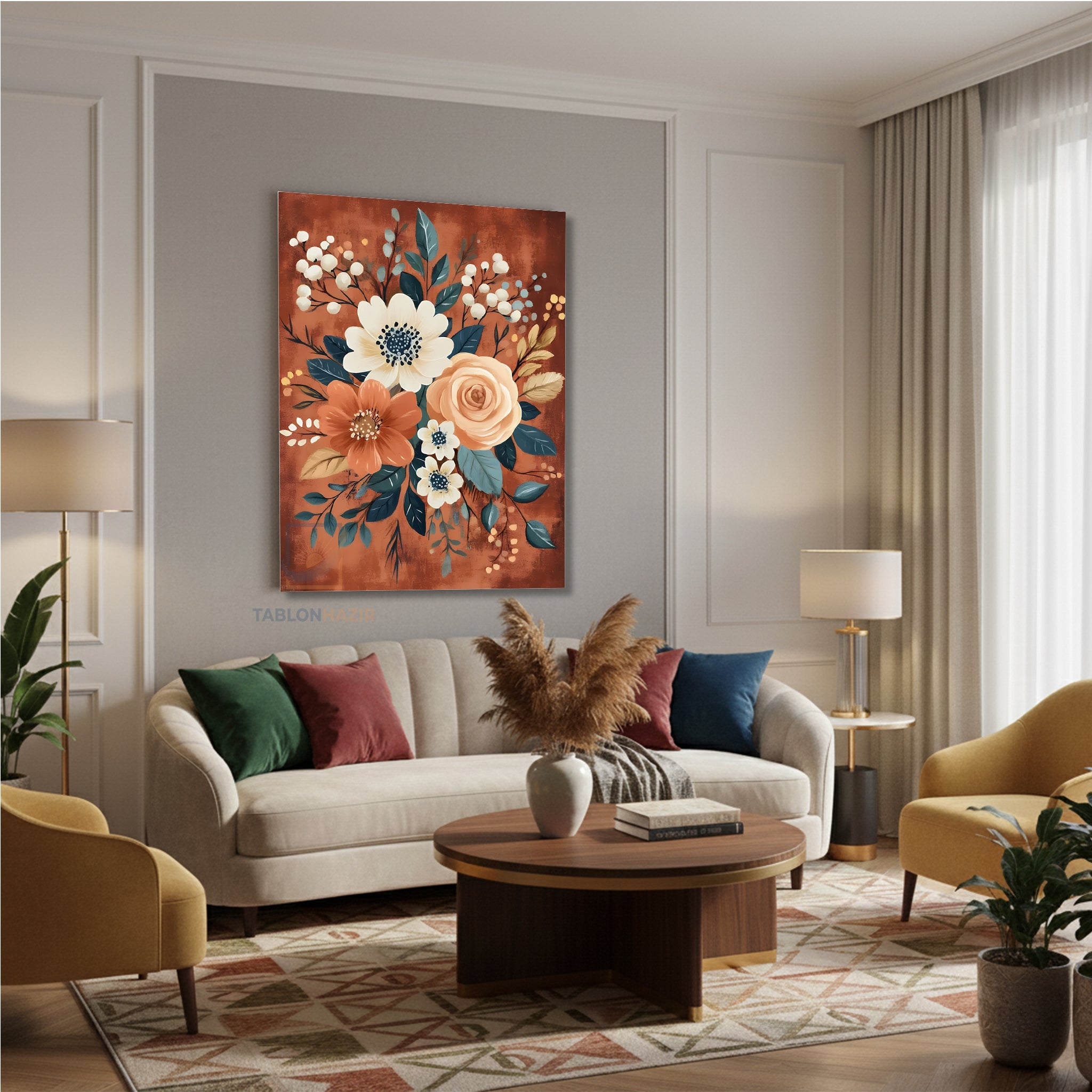 Dikey Kanvas Tablo Salon Duvar Tablosu Renkli Çiçek Yeni Ev Hediyesi Ofis Tablosu