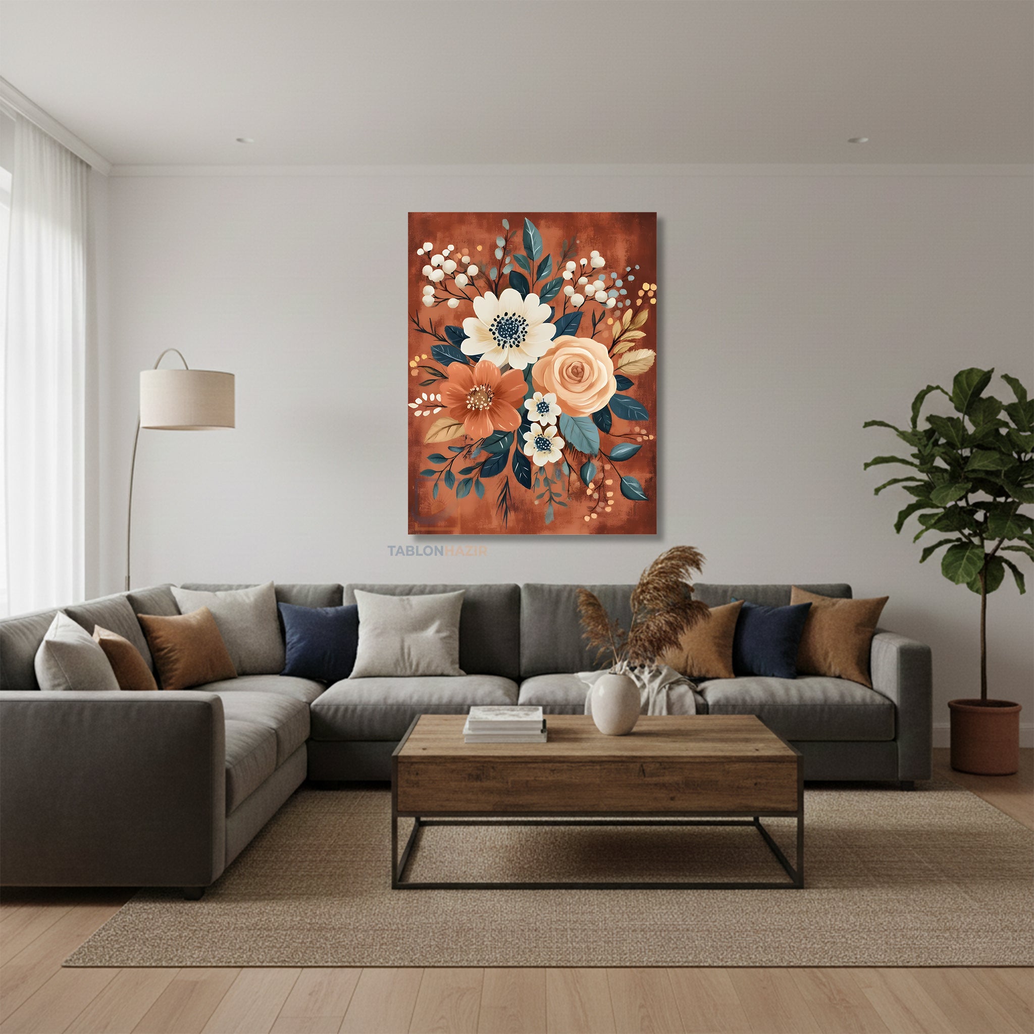 Dikey Kanvas Tablo Salon Duvar Tablosu Renkli Çiçek Yeni Ev Hediyesi Ofis Tablosu