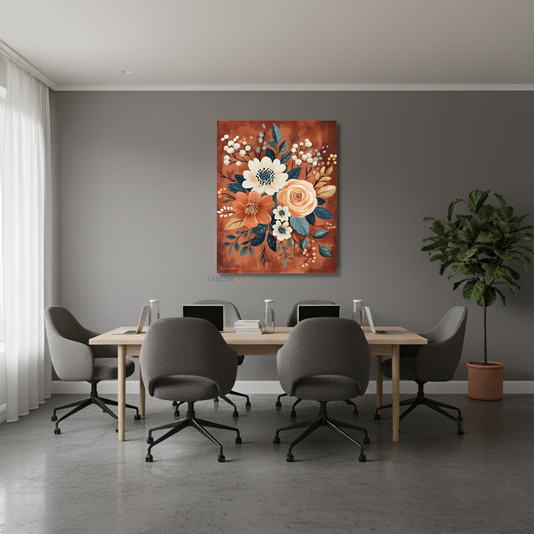 Dikey Kanvas Tablo Salon Duvar Tablosu Renkli Çiçek Yeni Ev Hediyesi Ofis Tablosu