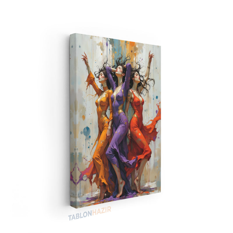Dikey Kanvas Tablo Salon Duvar Tablosu Renkli Kizlar Yeni Ev Hediyesi Ofis Tablosu