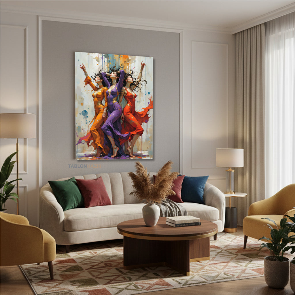 Dikey Kanvas Tablo Salon Duvar Tablosu Renkli Kizlar Yeni Ev Hediyesi Ofis Tablosu