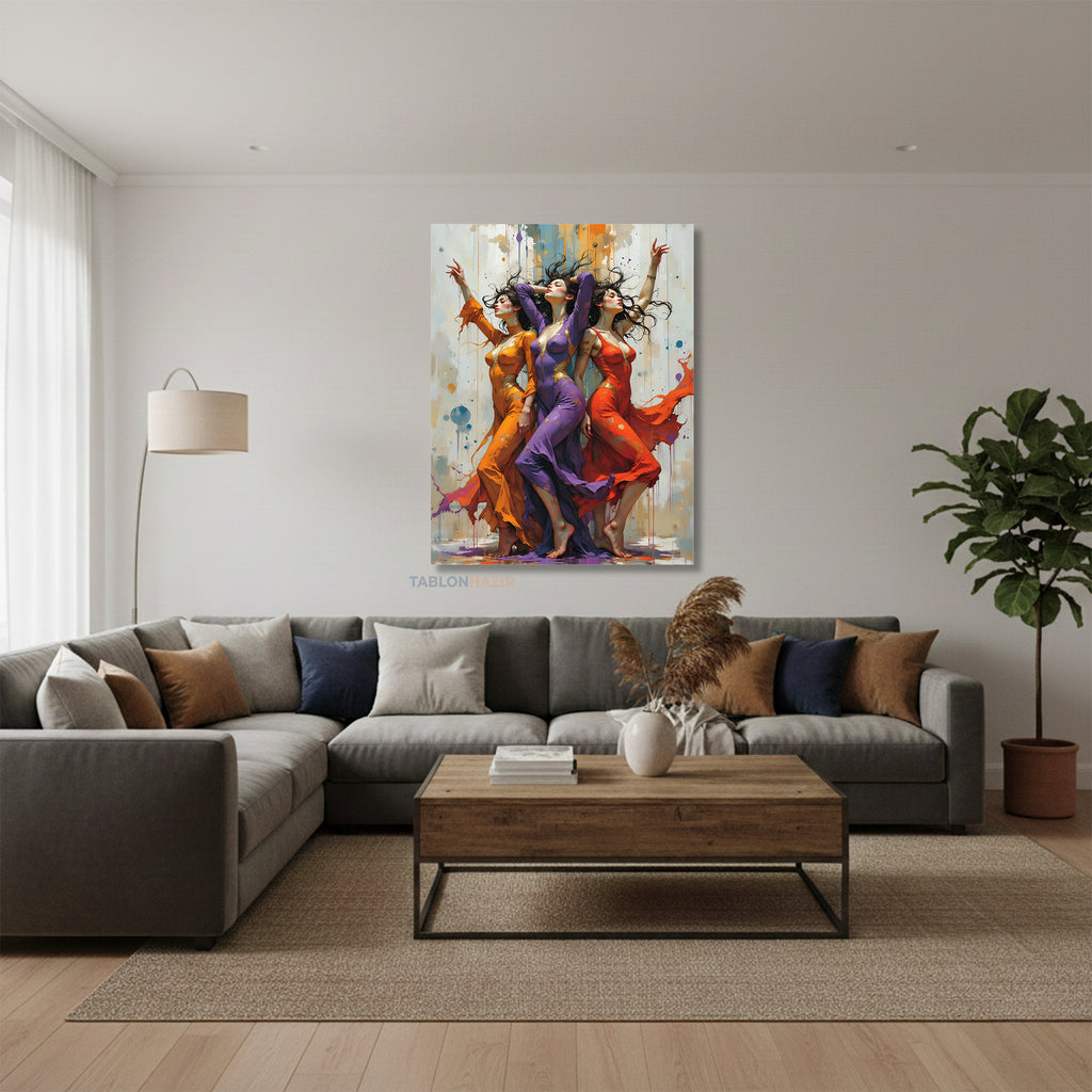 Dikey Kanvas Tablo Salon Duvar Tablosu Renkli Kizlar Yeni Ev Hediyesi Ofis Tablosu