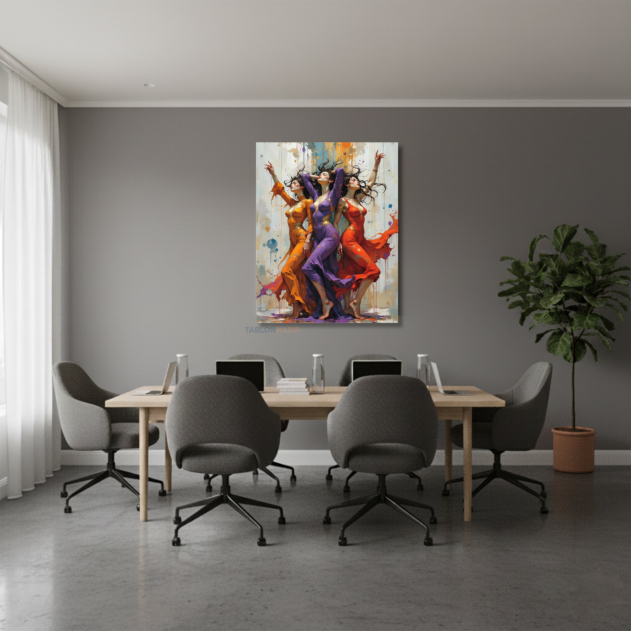 Dikey Kanvas Tablo Salon Duvar Tablosu Renkli Kizlar Yeni Ev Hediyesi Ofis Tablosu