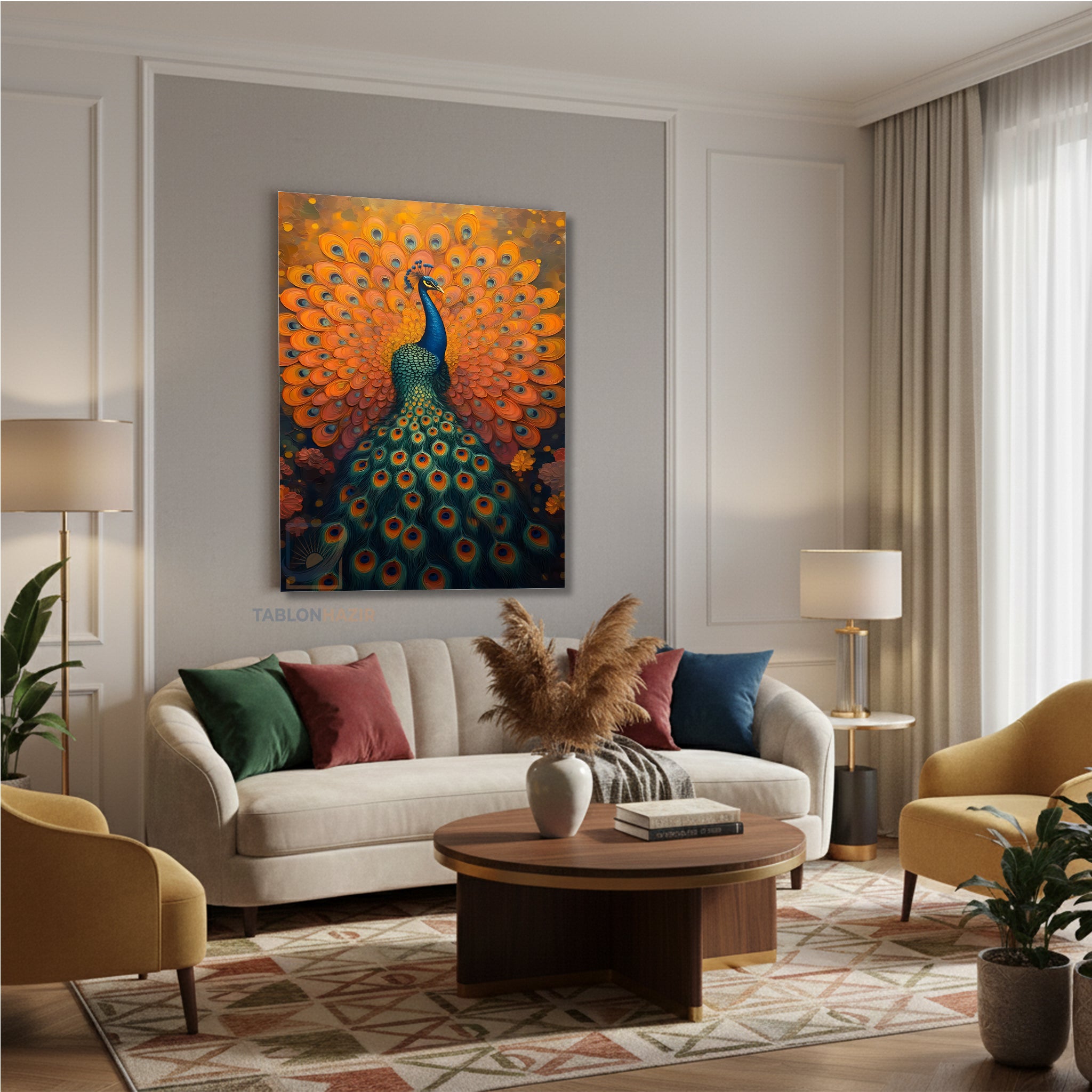 Dikey Kanvas Tablo Salon Duvar Tablosu Renkli TavuzKuşu Yeni Ev Hediyesi Ofis Tablosu
