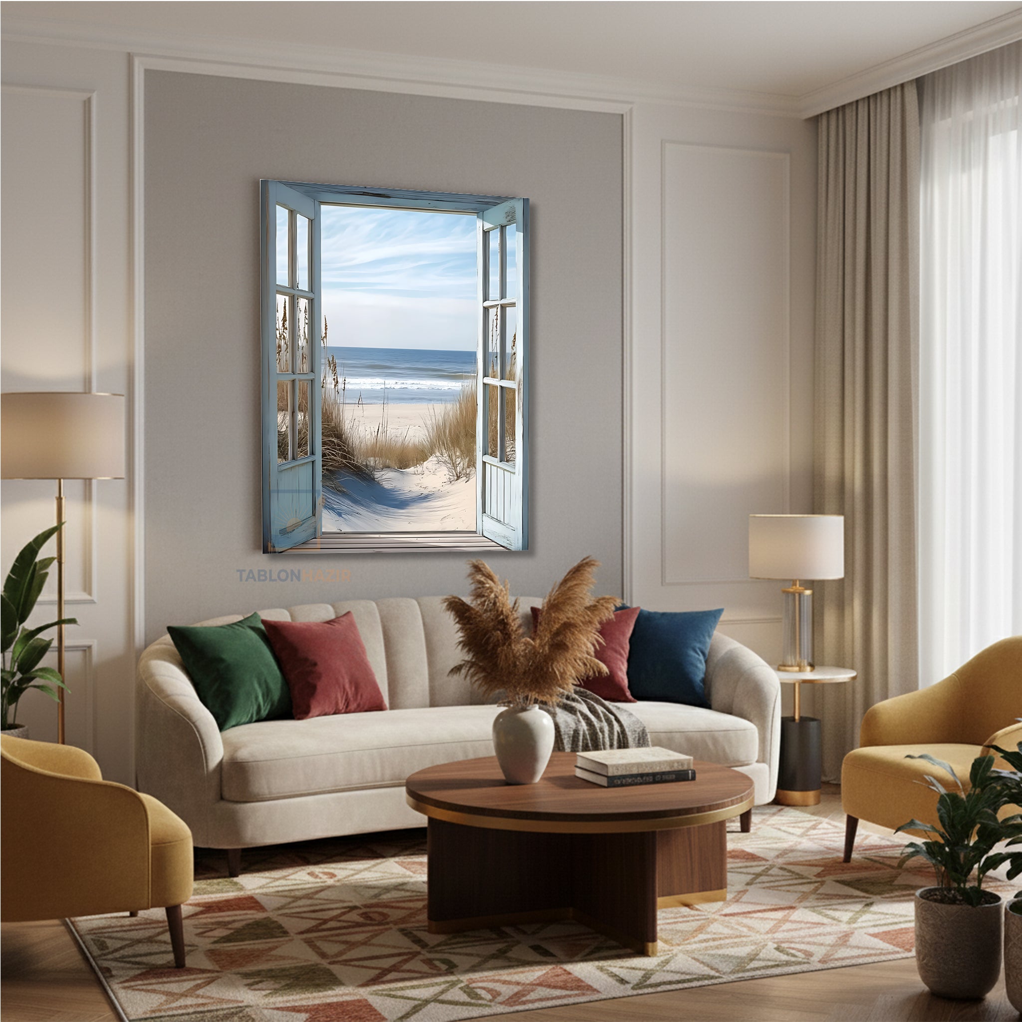 Dikey Kanvas Tablo Salon Duvar Tablosu Sahile Acilan Kapi Yeni Ev Hediyesi Ofis Tablosu