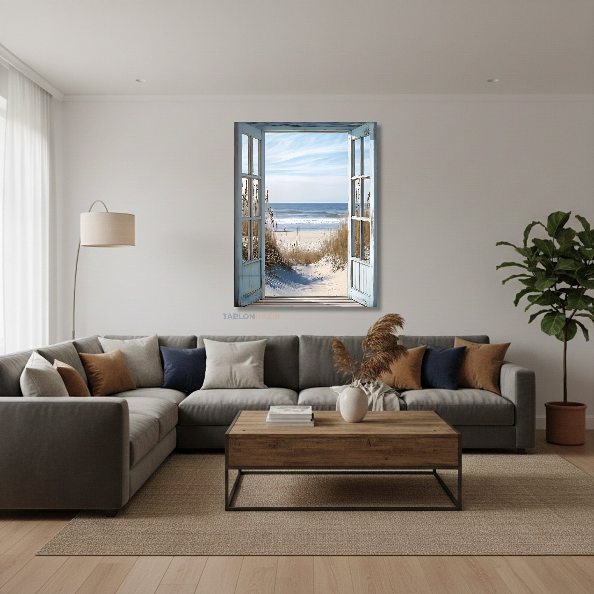 Dikey Kanvas Tablo Salon Duvar Tablosu Sahile Acilan Kapi Yeni Ev Hediyesi Ofis Tablosu