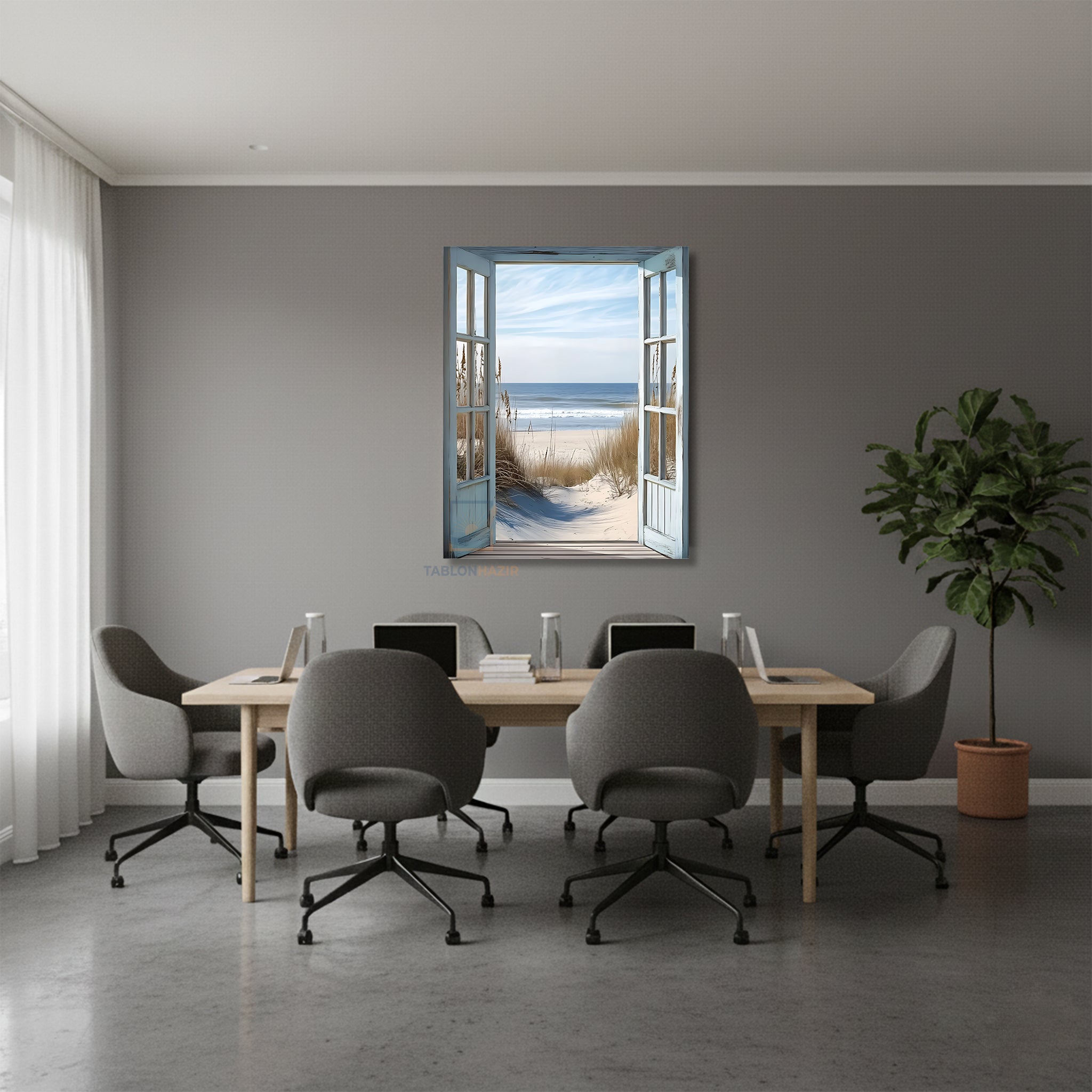 Dikey Kanvas Tablo Salon Duvar Tablosu Sahile Acilan Kapi Yeni Ev Hediyesi Ofis Tablosu