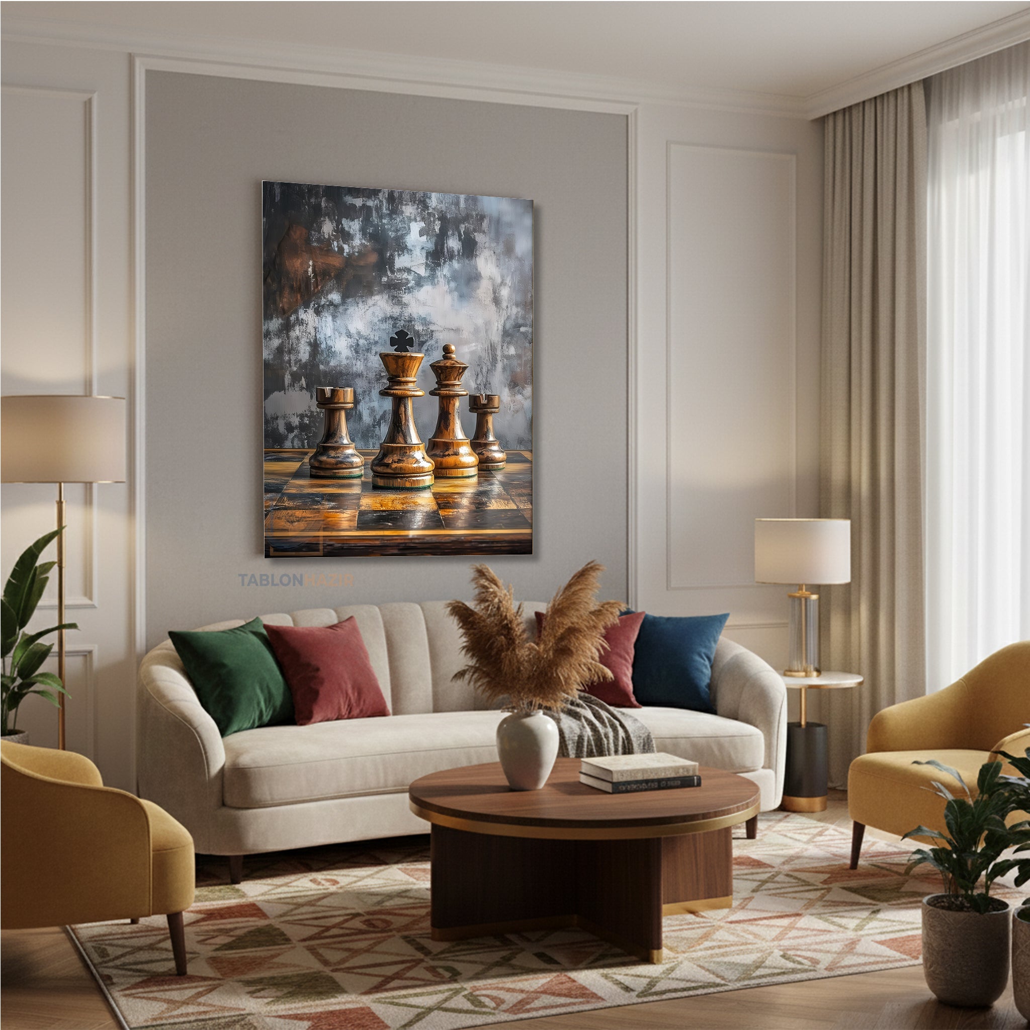 Dikey Kanvas Tablo Salon Duvar Tablosu Satranc 2 Yeni Ev Hediyesi Ofis Tablosu