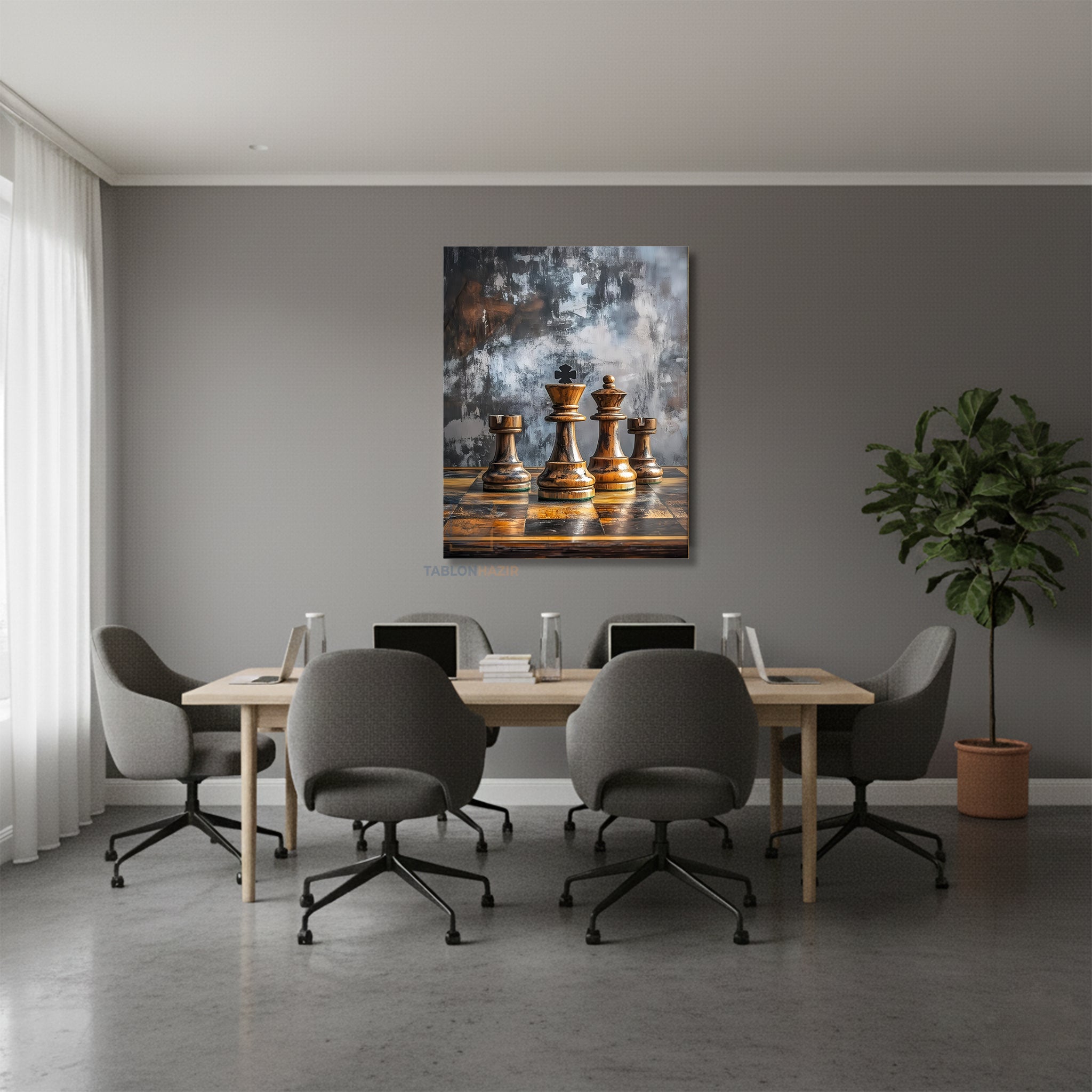 Dikey Kanvas Tablo Salon Duvar Tablosu Satranc 2 Yeni Ev Hediyesi Ofis Tablosu