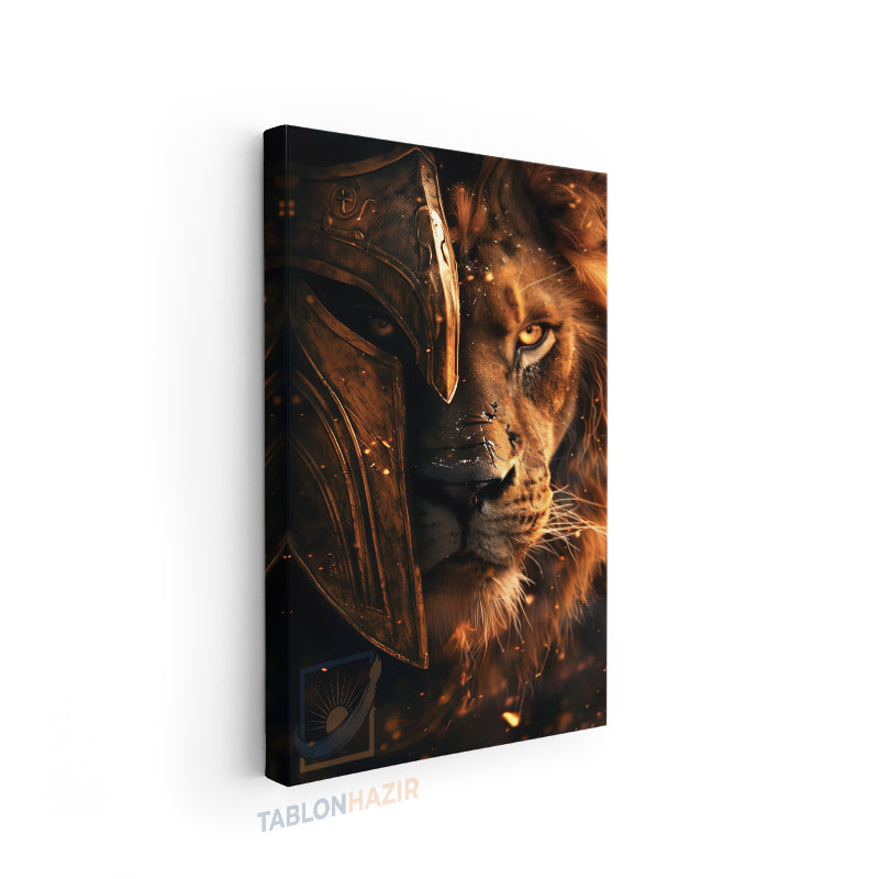Dikey Kanvas Tablo Salon Duvar Tablosu Savasci Aslan Yeni Ev Hediyesi Ofis Tablosu