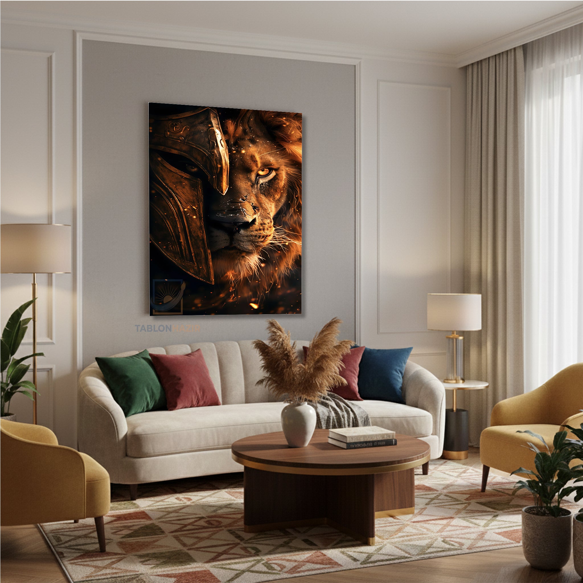 Dikey Kanvas Tablo Salon Duvar Tablosu Savasci Aslan Yeni Ev Hediyesi Ofis Tablosu