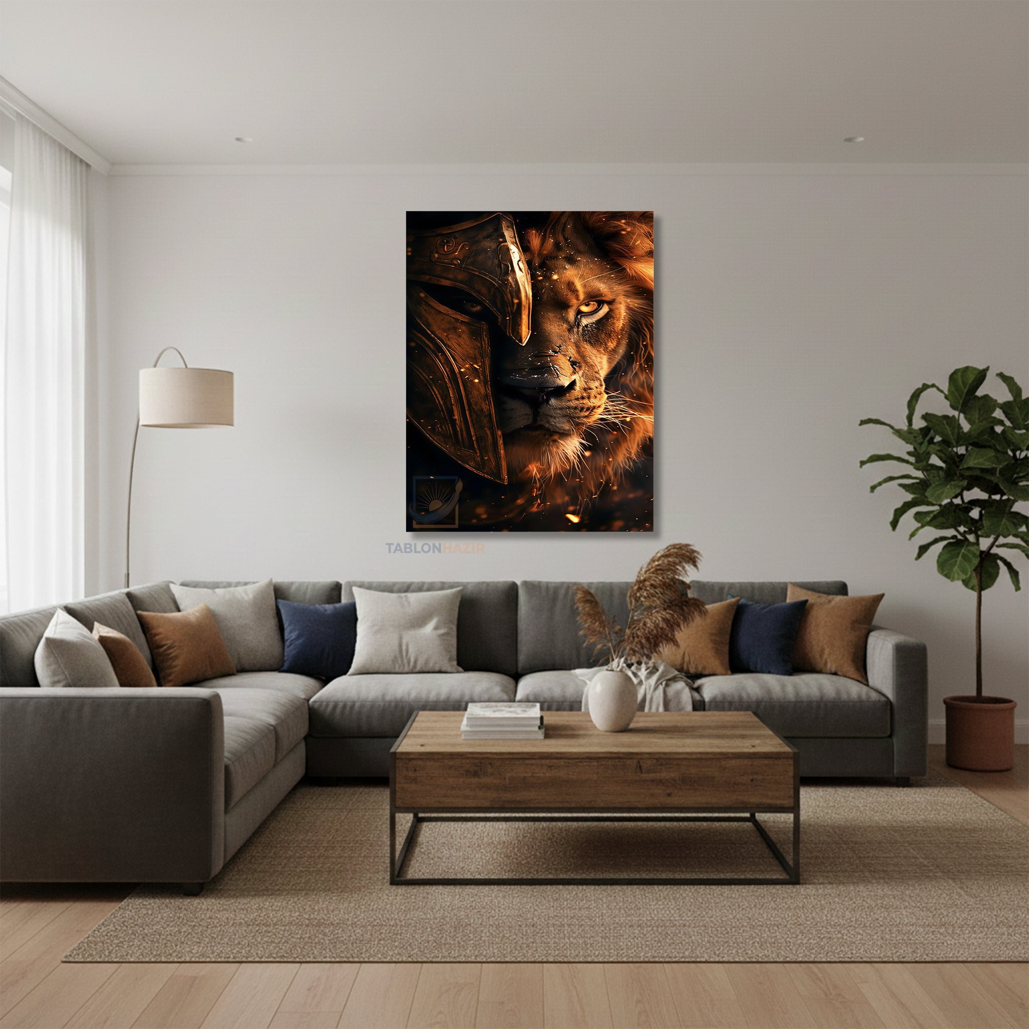 Dikey Kanvas Tablo Salon Duvar Tablosu Savasci Aslan Yeni Ev Hediyesi Ofis Tablosu