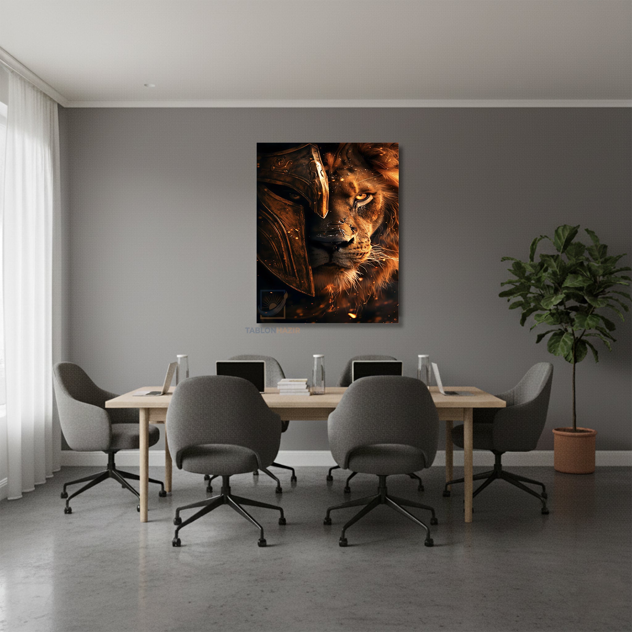 Dikey Kanvas Tablo Salon Duvar Tablosu Savasci Aslan Yeni Ev Hediyesi Ofis Tablosu