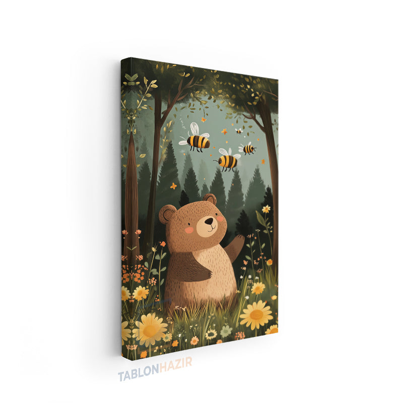 Dikey Kanvas Tablo Salon Duvar Tablosu Sevimli Ayı Ve Ari Yeni Ev Hediyesi Ofis Tablosu