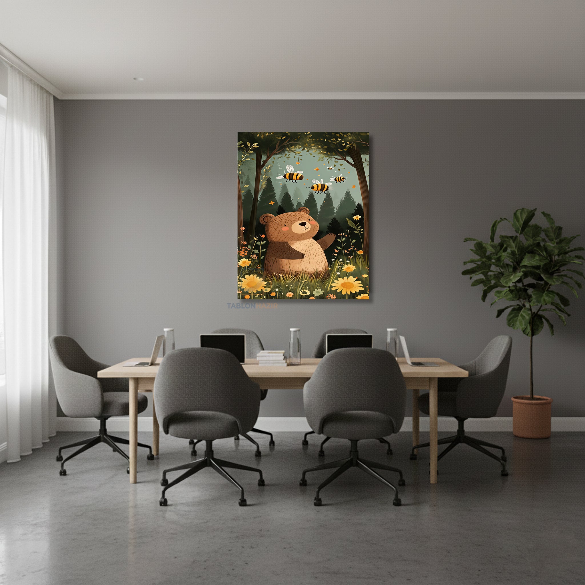 Dikey Kanvas Tablo Salon Duvar Tablosu Sevimli Ayı Ve Ari Yeni Ev Hediyesi Ofis Tablosu