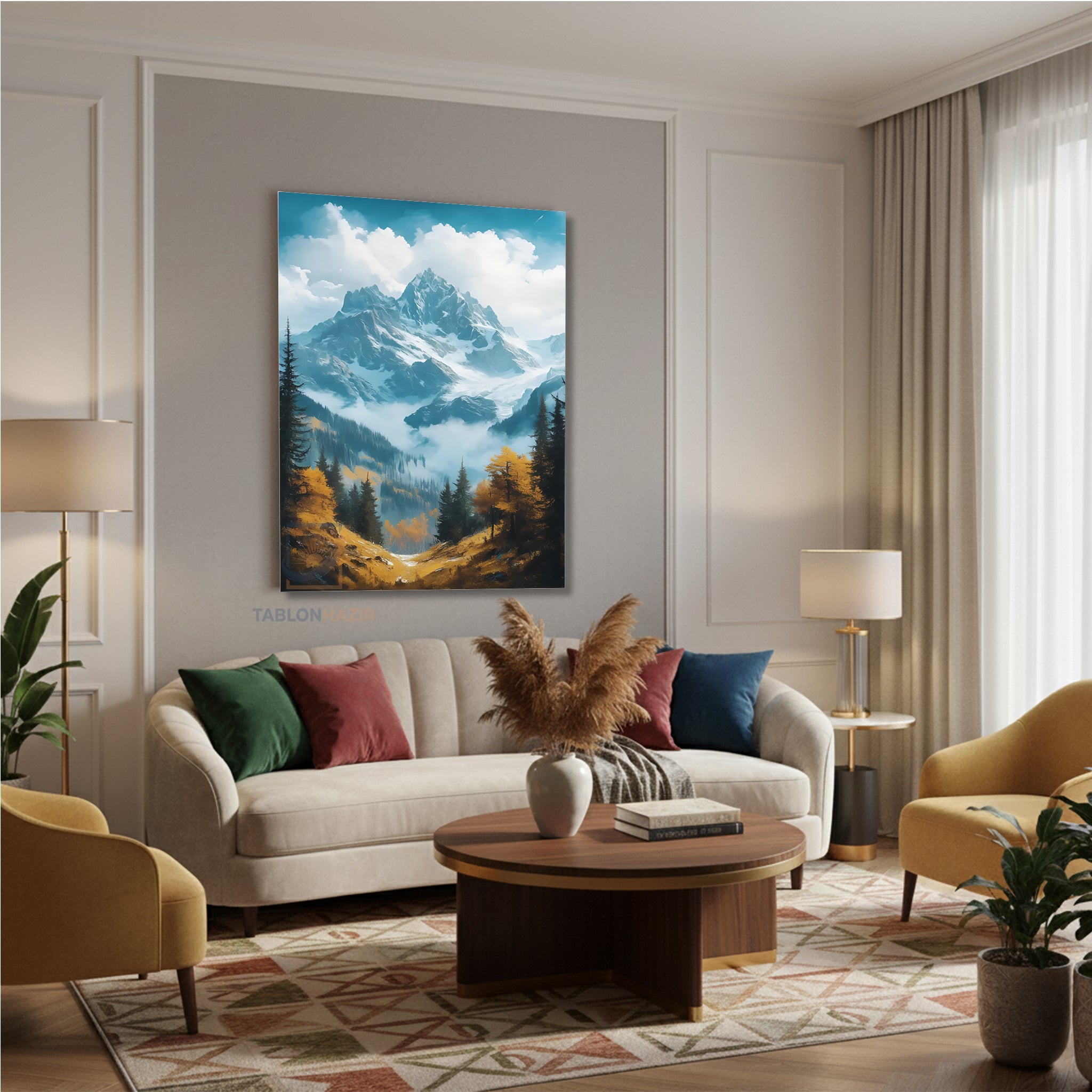 Dikey Kanvas Tablo Salon Duvar Tablosu Sisli Dag Yeni Ev Hediyesi Ofis Tablosu