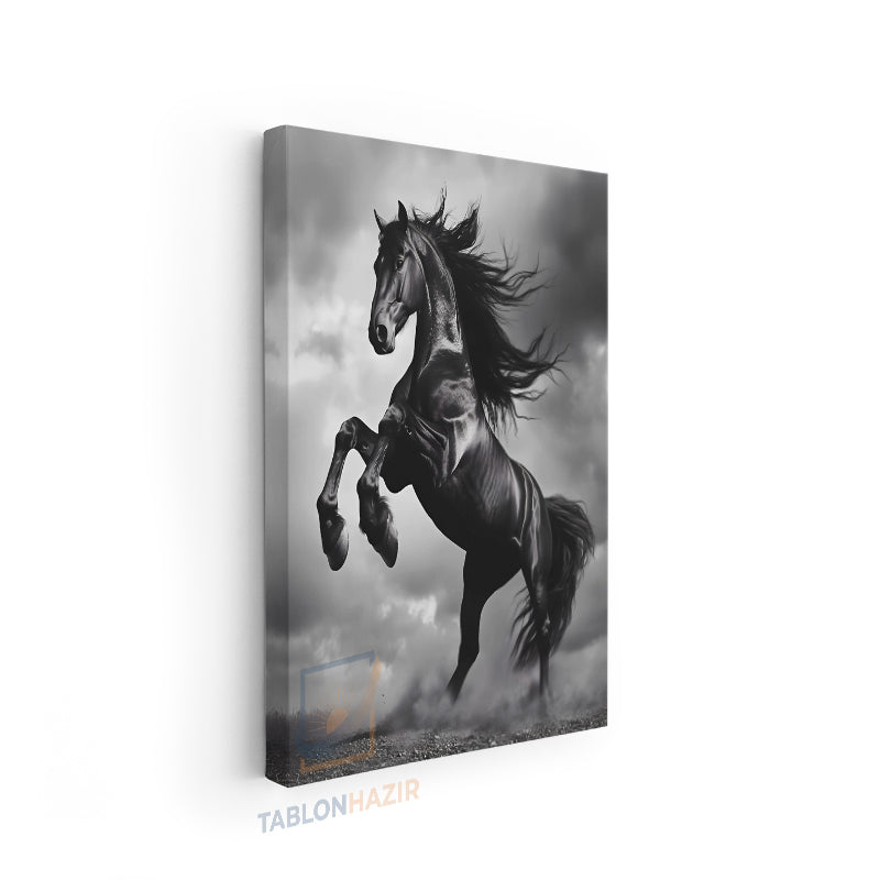 Dikey Kanvas Tablo Salon Duvar Tablosu Siyah Asil At Yeni Ev Hediyesi Ofis Tablosu