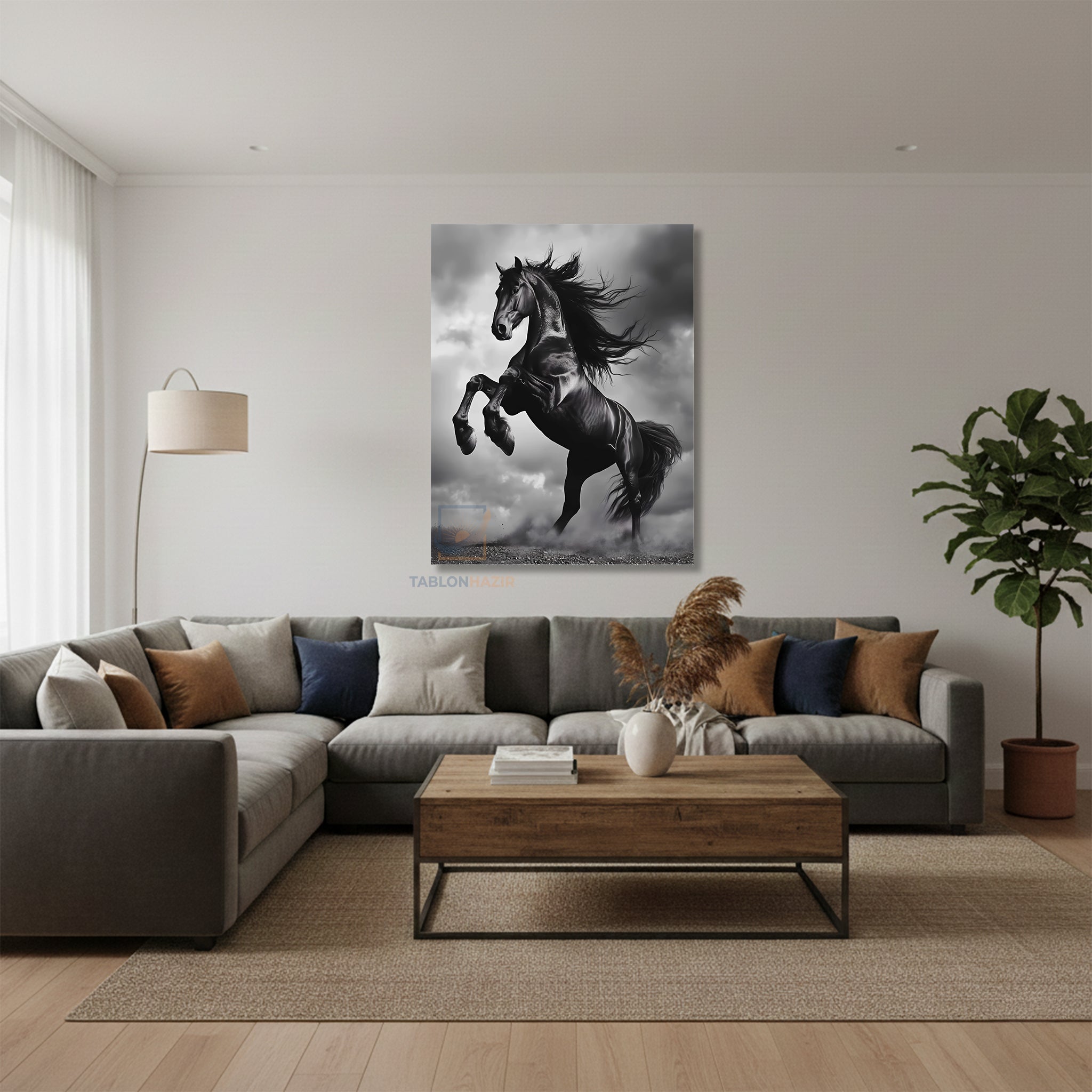 Dikey Kanvas Tablo Salon Duvar Tablosu Siyah Asil At Yeni Ev Hediyesi Ofis Tablosu