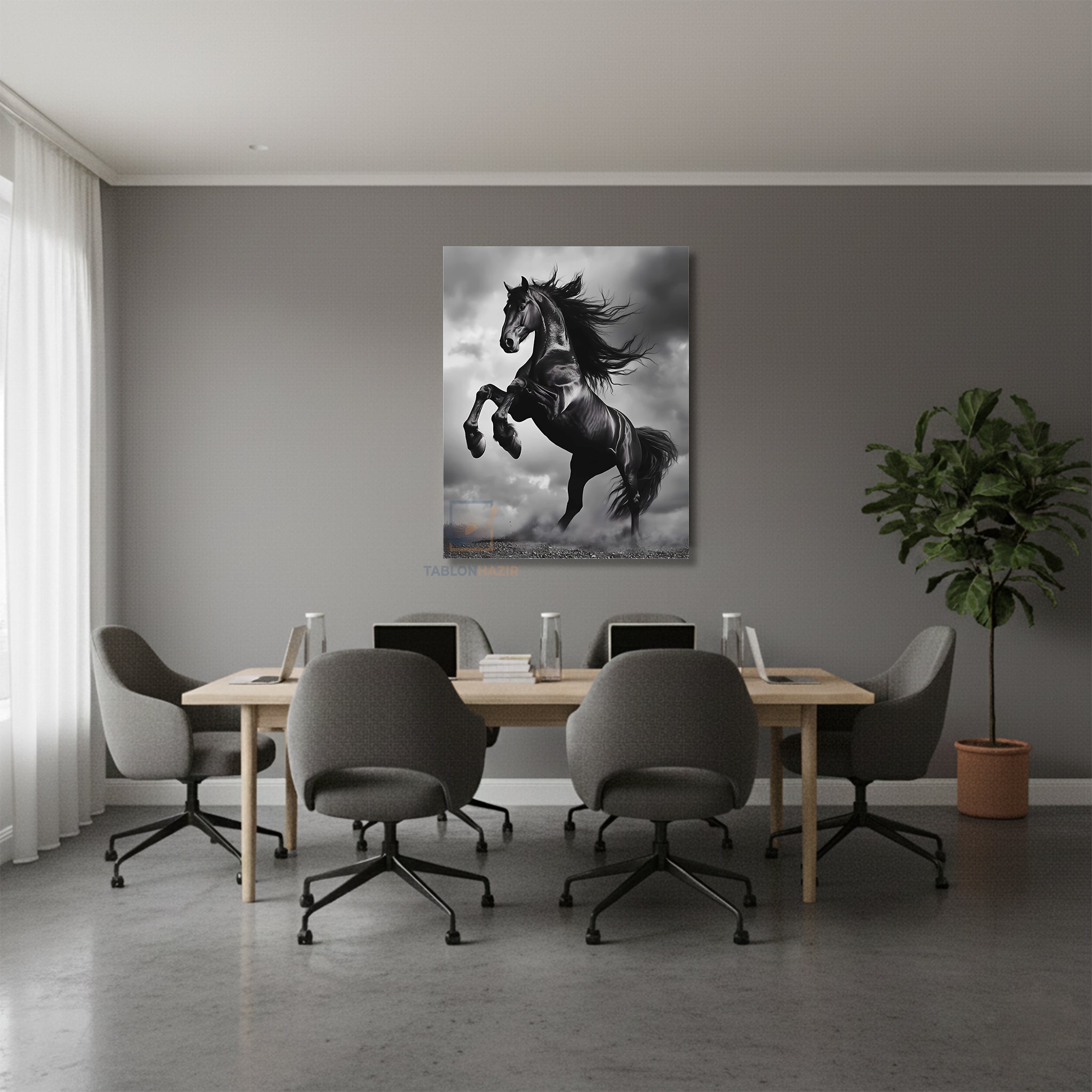 Dikey Kanvas Tablo Salon Duvar Tablosu Siyah Asil At Yeni Ev Hediyesi Ofis Tablosu