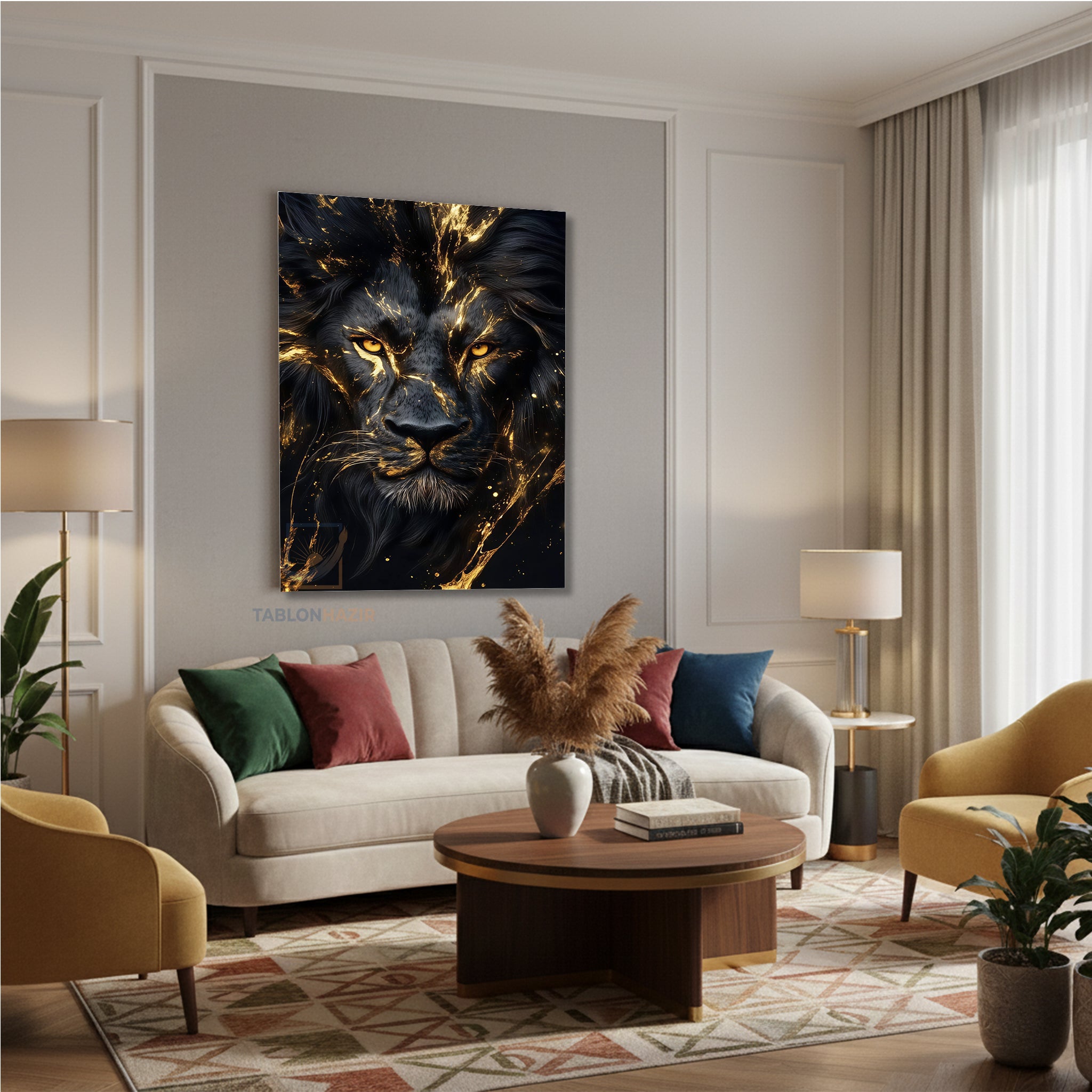 Dikey Kanvas Tablo Salon Duvar Tablosu Siyah Aslan 3 Yeni Ev Hediyesi Ofis Tablosu