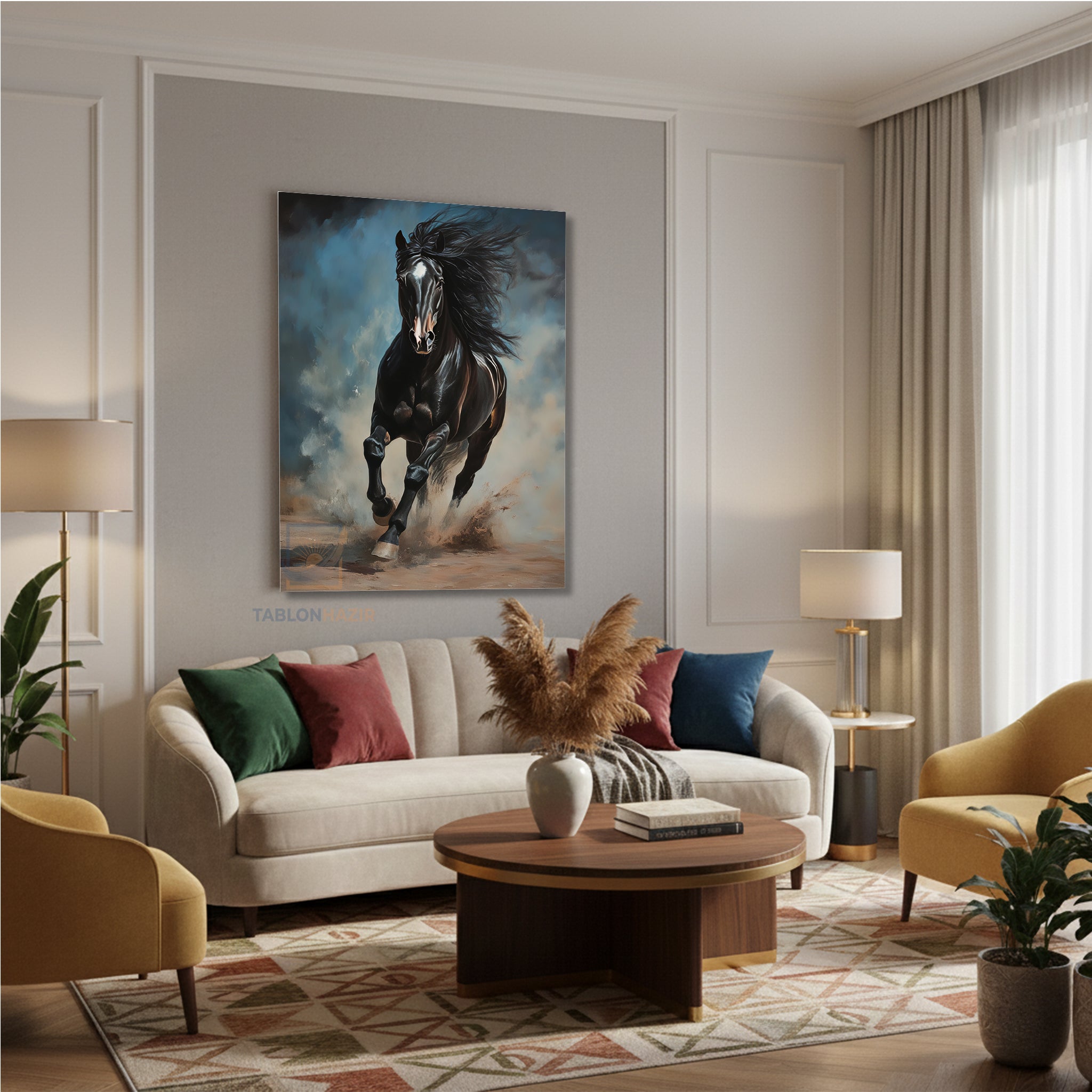 Dikey Kanvas Tablo Salon Duvar Tablosu Siyah Kosan At Yeni Ev Hediyesi Ofis Tablosu