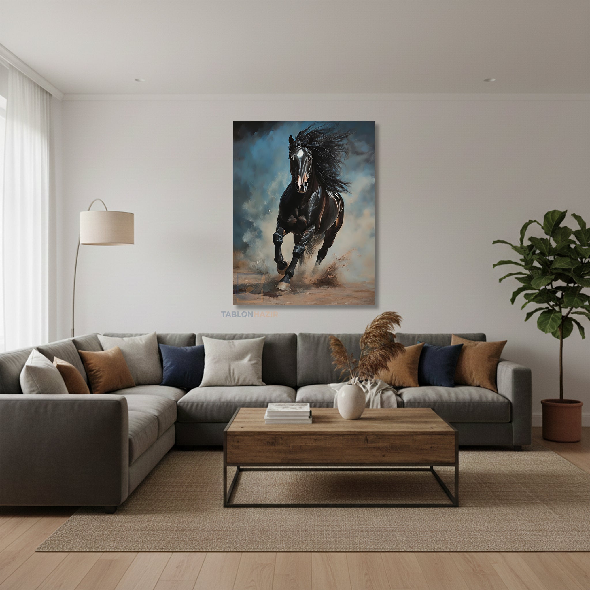 Dikey Kanvas Tablo Salon Duvar Tablosu Siyah Kosan At Yeni Ev Hediyesi Ofis Tablosu