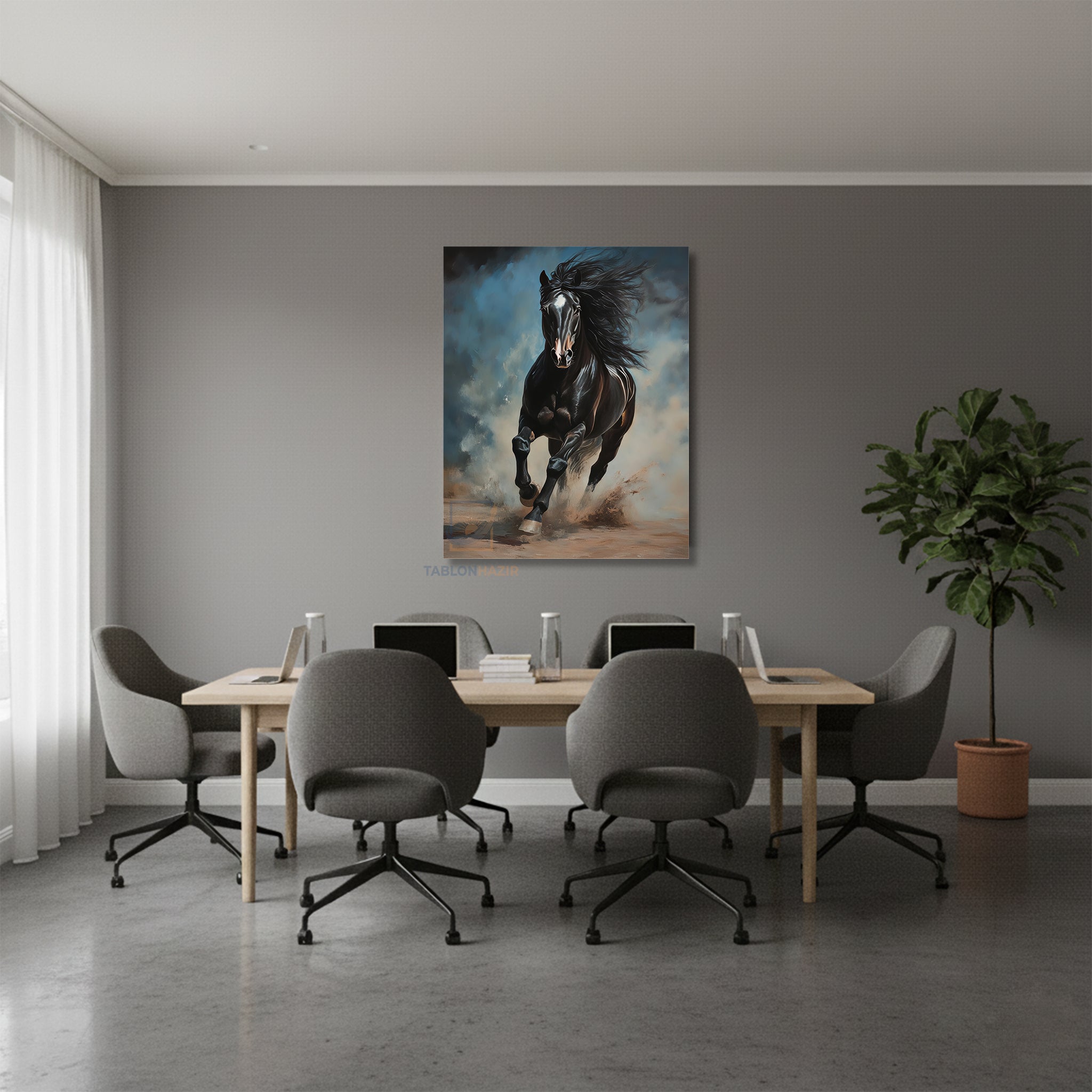 Dikey Kanvas Tablo Salon Duvar Tablosu Siyah Kosan At Yeni Ev Hediyesi Ofis Tablosu