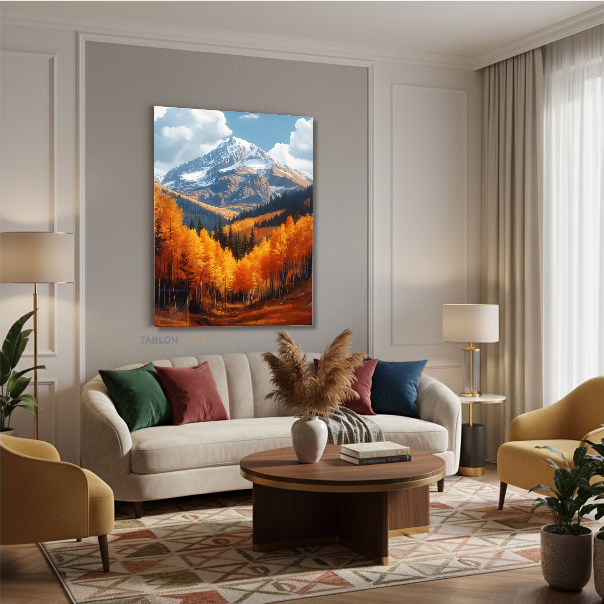 Dikey Kanvas Tablo Salon Duvar Tablosu Sonbahar Dag Manzara Yeni Ev Hediyesi Ofis Tablosu