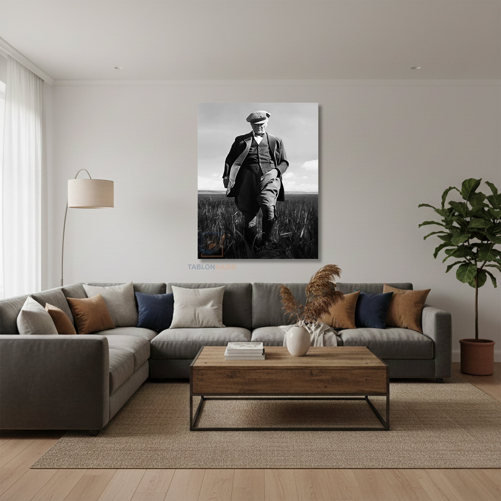 Dikey Kanvas Tablo Salon Duvar Tablosu Tarlada Atatürk Yeni Ev Hediyesi Ofis Tablosu