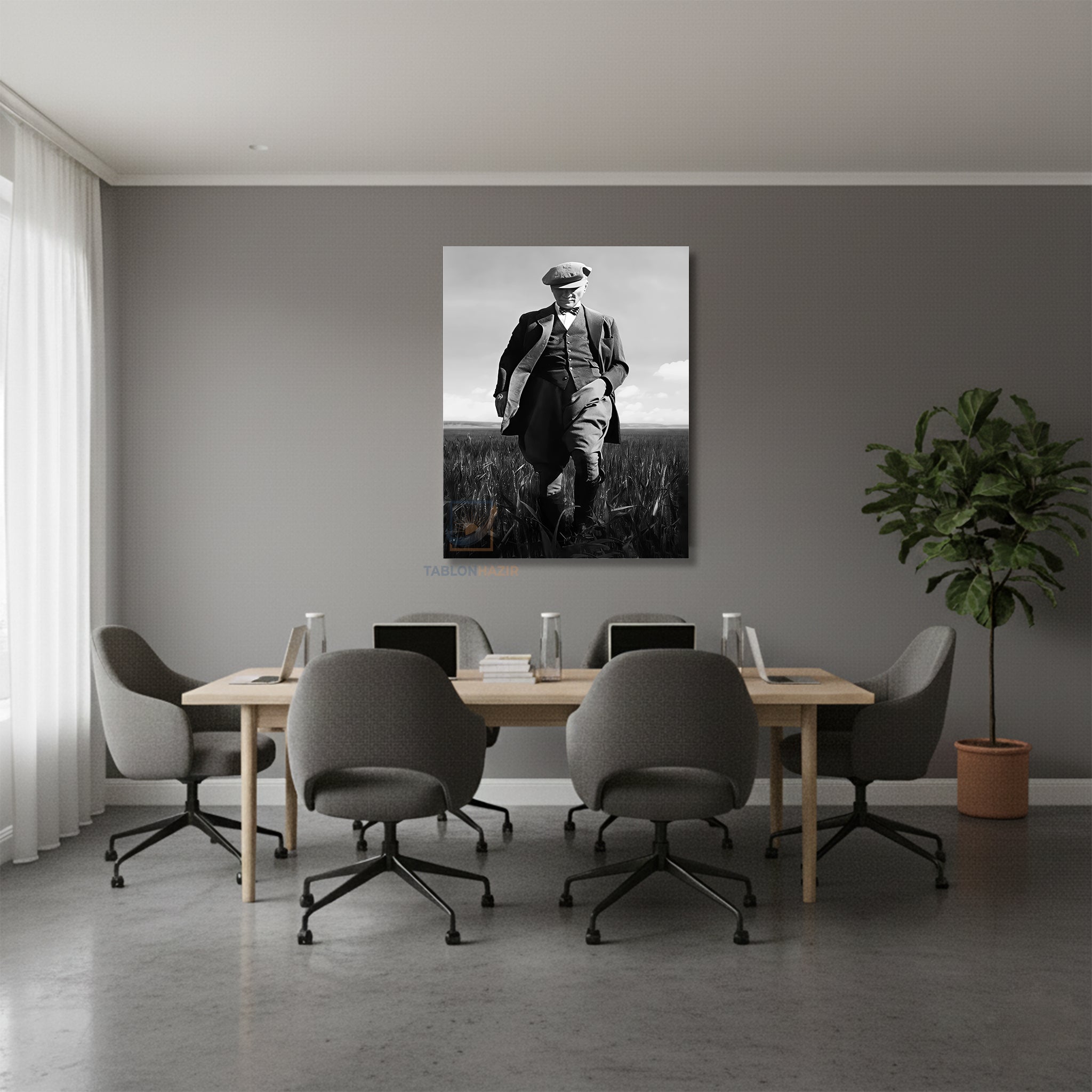 Dikey Kanvas Tablo Salon Duvar Tablosu Tarlada Atatürk Yeni Ev Hediyesi Ofis Tablosu