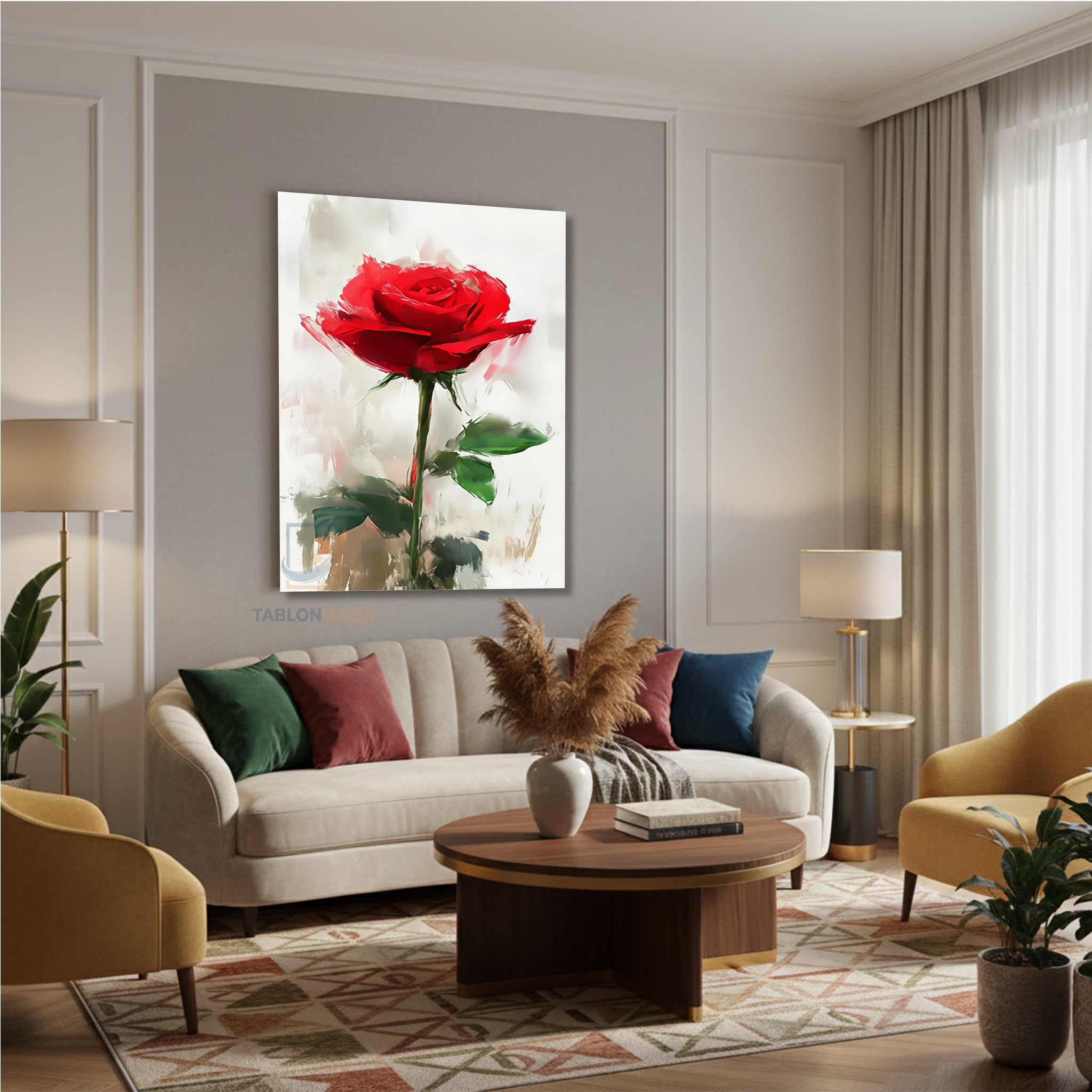 Dikey Kanvas Tablo Salon Duvar Tablosu Tasarım Gul Yeni Ev Hediyesi Ofis Tablosu