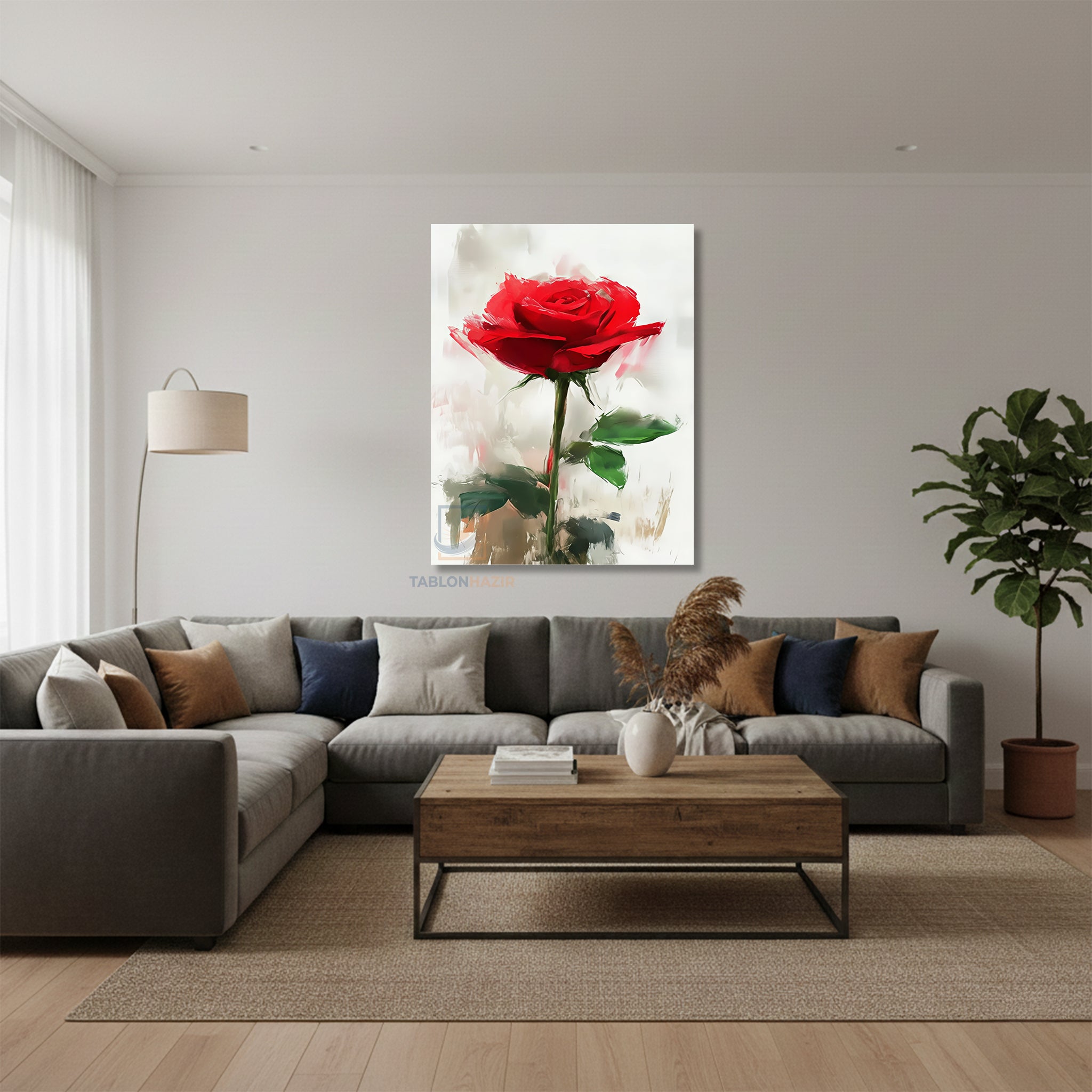 Dikey Kanvas Tablo Salon Duvar Tablosu Tasarım Gul Yeni Ev Hediyesi Ofis Tablosu
