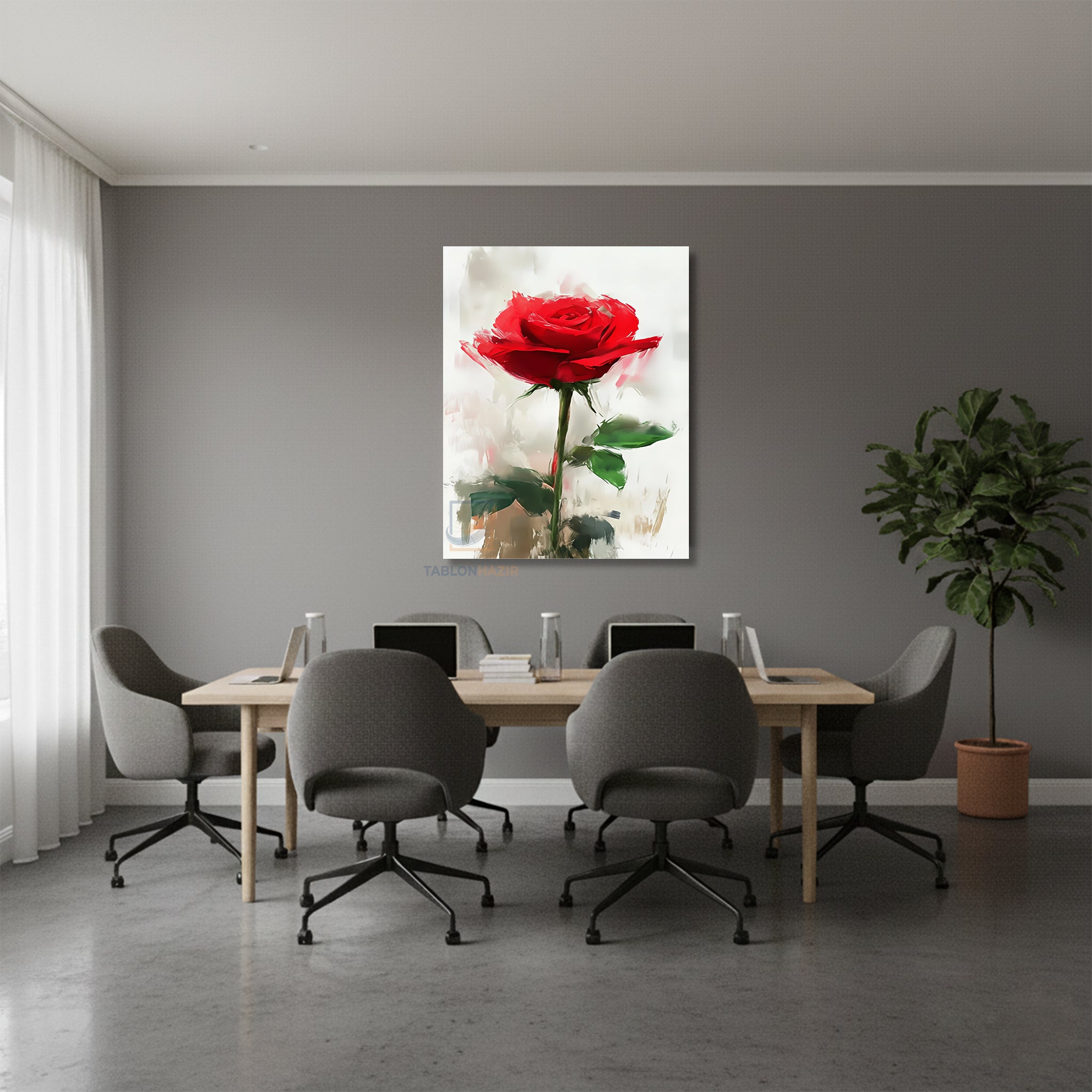 Dikey Kanvas Tablo Salon Duvar Tablosu Tasarım Gul Yeni Ev Hediyesi Ofis Tablosu