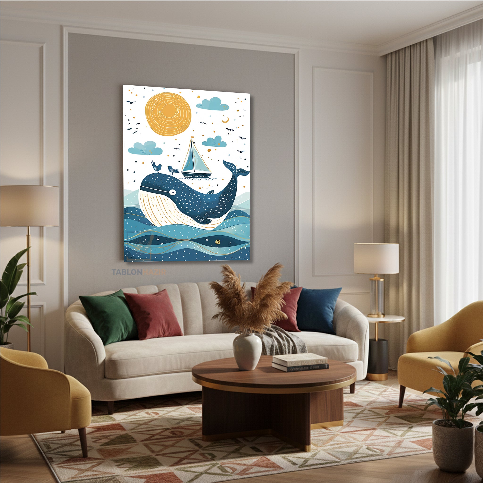 Dikey Kanvas Tablo Salon Duvar Tablosu Tatlı Balina Yeni Ev Hediyesi Ofis Tablosu