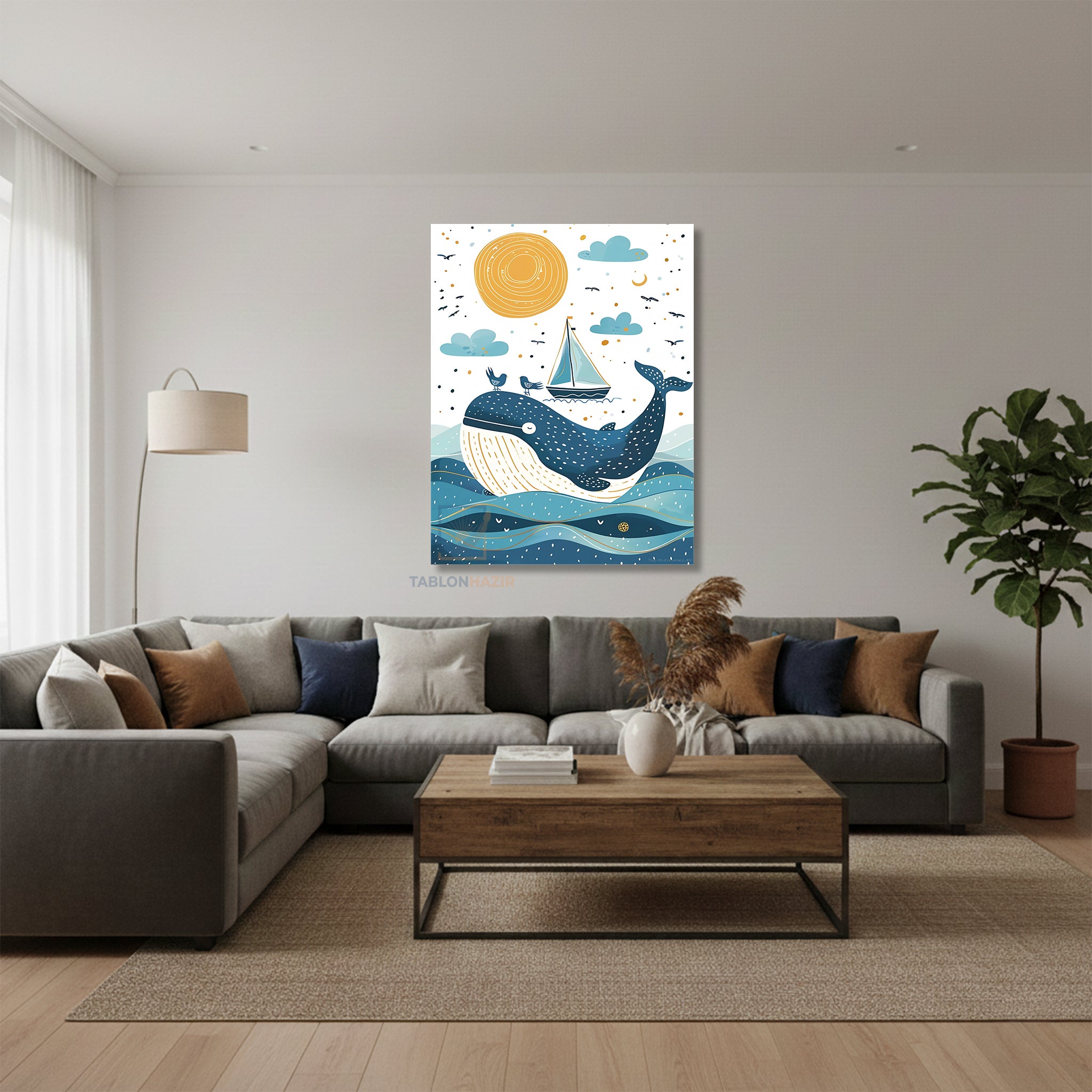 Dikey Kanvas Tablo Salon Duvar Tablosu Tatlı Balina Yeni Ev Hediyesi Ofis Tablosu