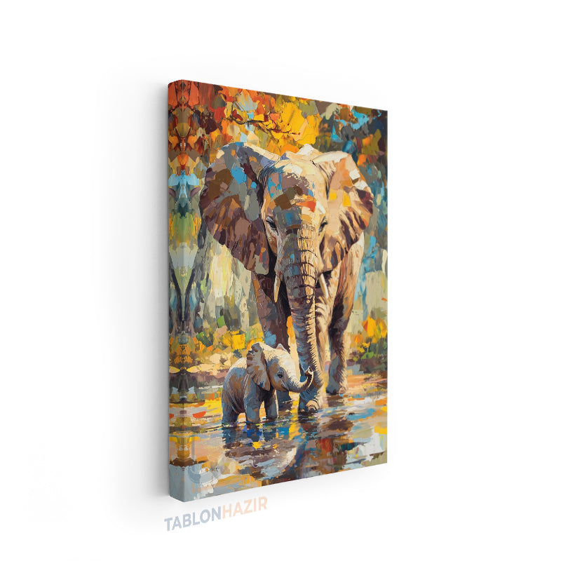 Dikey Kanvas Tablo Salon Duvar Tablosu Tatlı Filler Yeni Ev Hediyesi Ofis Tablosu