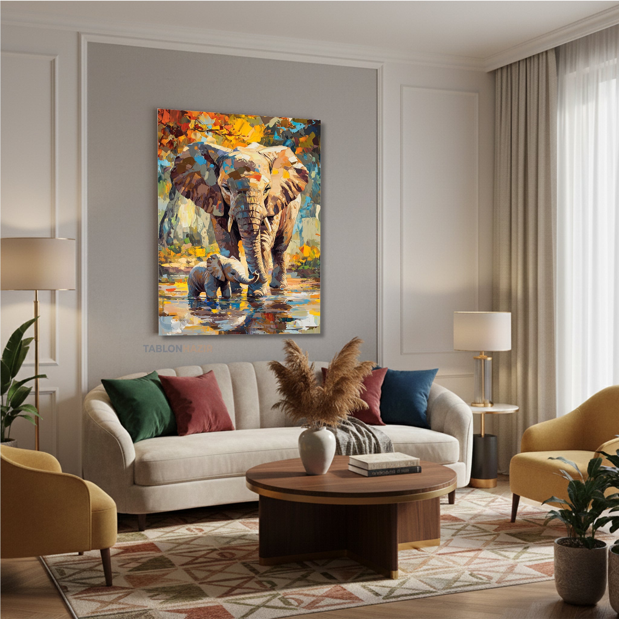 Dikey Kanvas Tablo Salon Duvar Tablosu Tatlı Filler Yeni Ev Hediyesi Ofis Tablosu