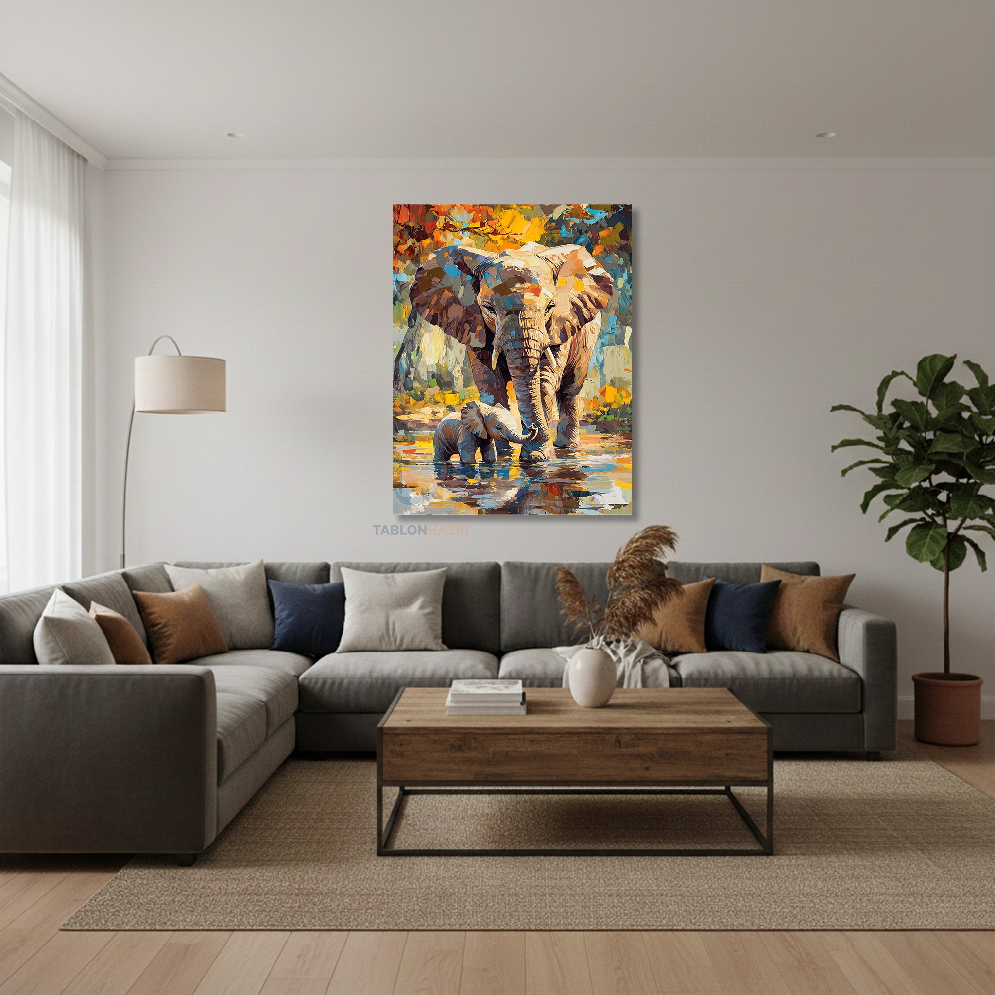 Dikey Kanvas Tablo Salon Duvar Tablosu Tatlı Filler Yeni Ev Hediyesi Ofis Tablosu