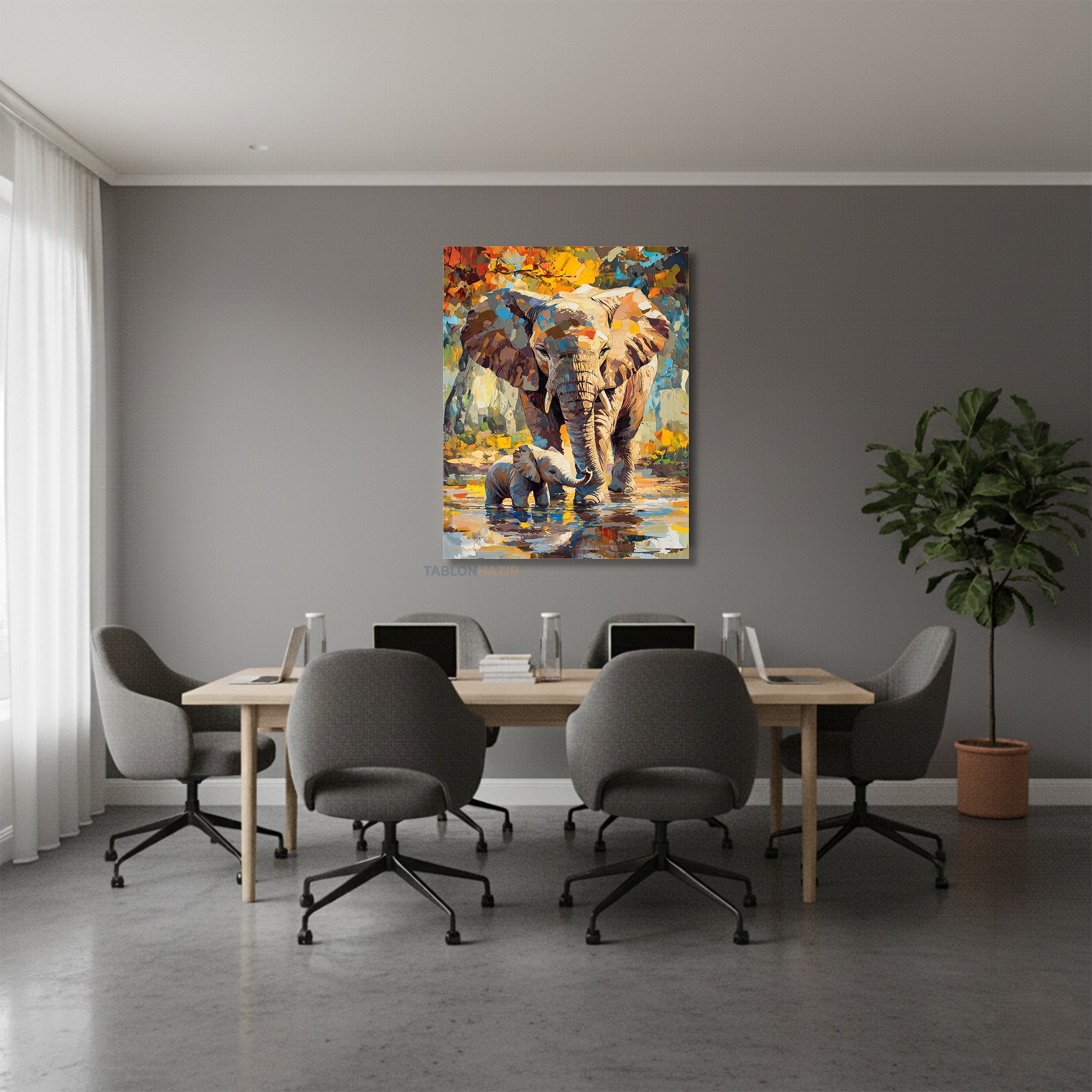 Dikey Kanvas Tablo Salon Duvar Tablosu Tatlı Filler Yeni Ev Hediyesi Ofis Tablosu