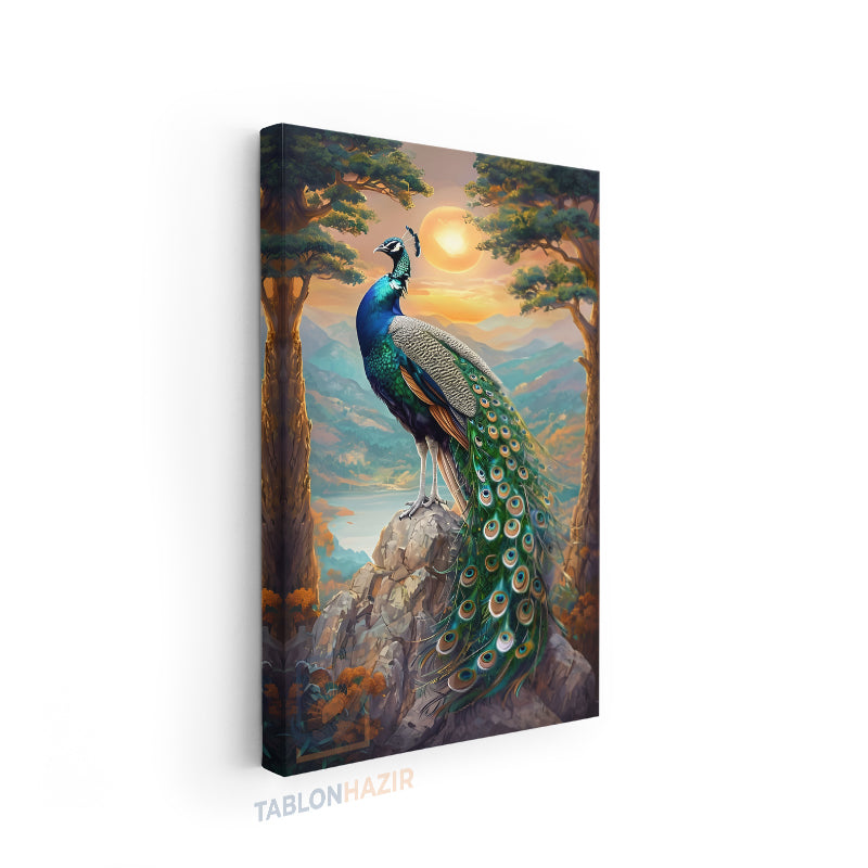 Dikey Kanvas Tablo Salon Duvar Tablosu TavusKuşu Güneş Yeni Ev Hediyesi Ofis Tablosu