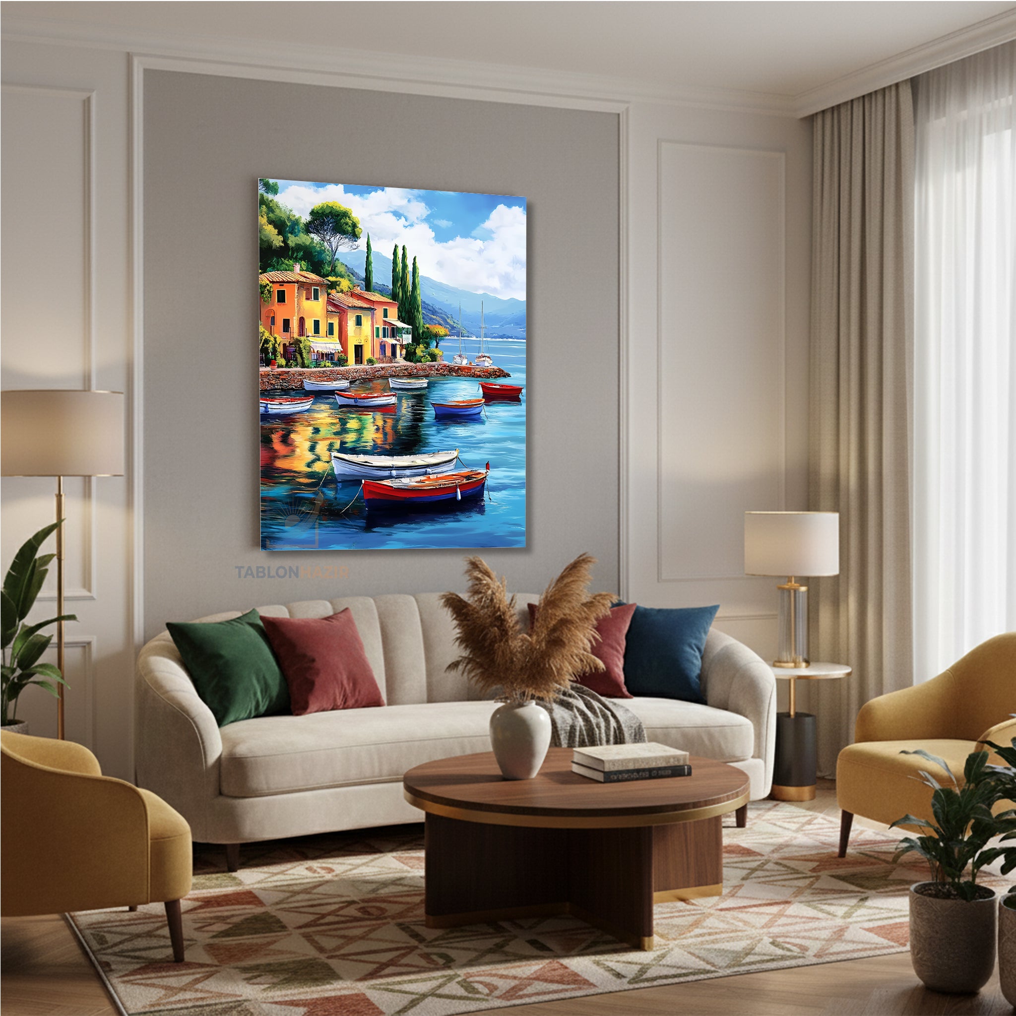 Dikey Kanvas Tablo Salon Duvar Tablosu Tekneler Manzara Yeni Ev Hediyesi Ofis Tablosu