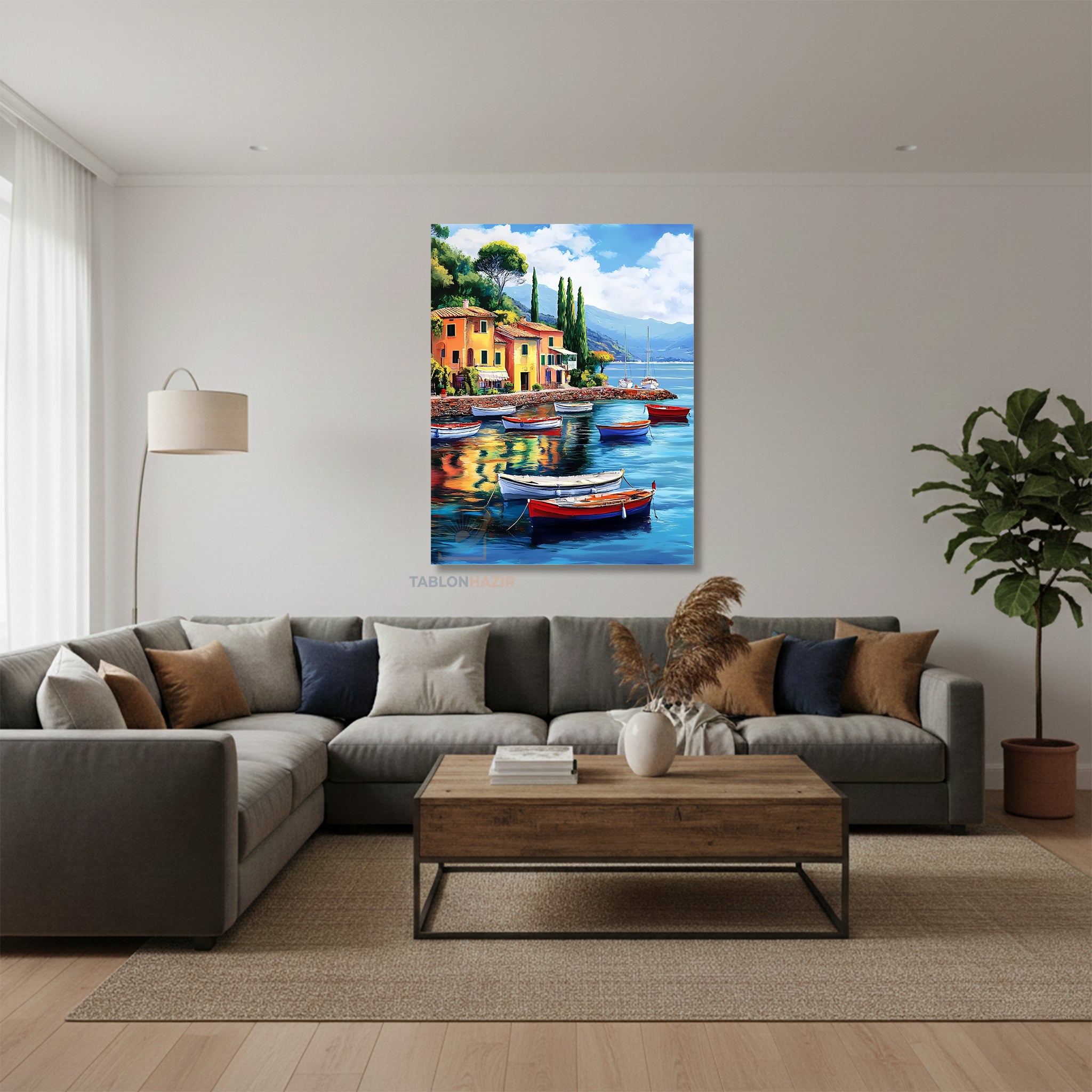 Dikey Kanvas Tablo Salon Duvar Tablosu Tekneler Manzara Yeni Ev Hediyesi Ofis Tablosu