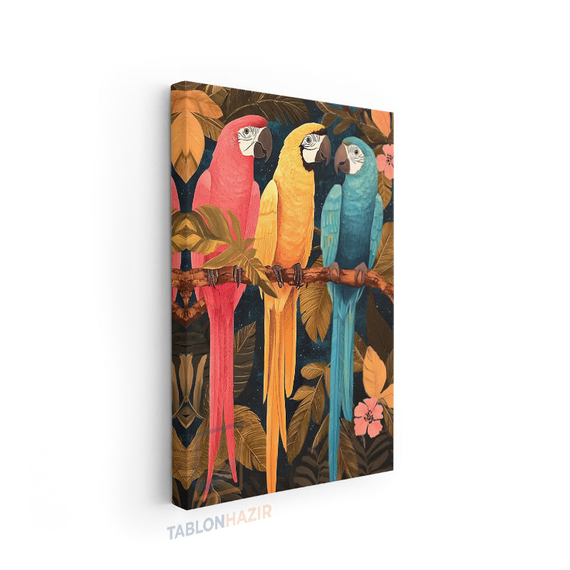 Dikey Kanvas Tablo Salon Duvar Tablosu Uc Papagan Yeni Ev Hediyesi Ofis Tablosu