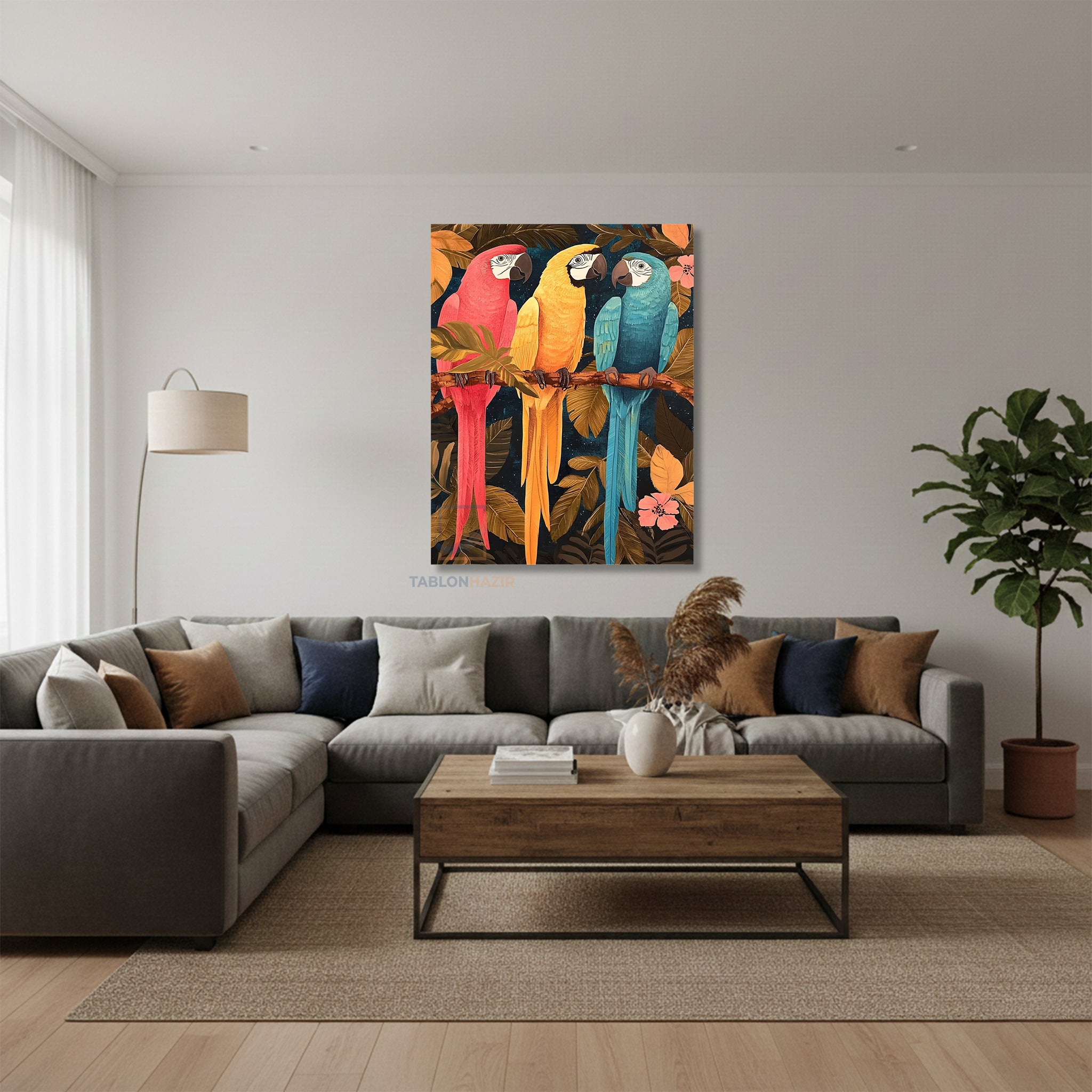 Dikey Kanvas Tablo Salon Duvar Tablosu Uc Papagan Yeni Ev Hediyesi Ofis Tablosu