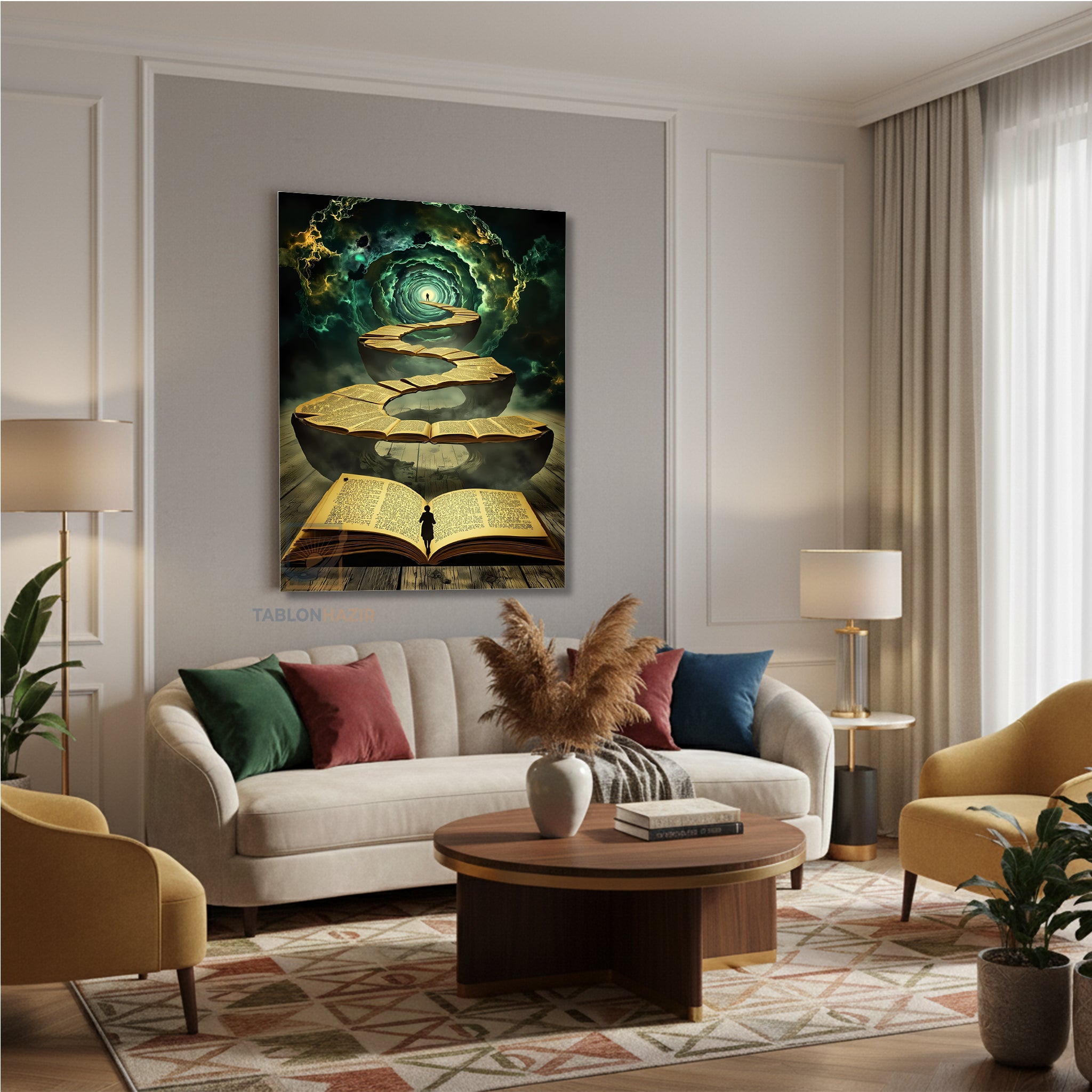 Dikey Kanvas Tablo Salon Duvar Tablosu Uzay Ve Kitap Yeni Ev Hediyesi Ofis Tablosu