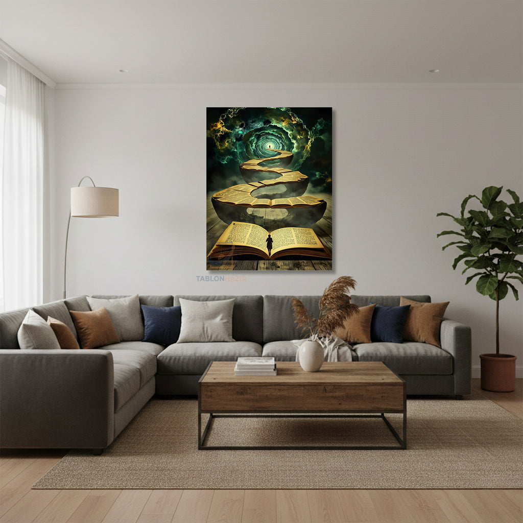 Dikey Kanvas Tablo Salon Duvar Tablosu Uzay Ve Kitap Yeni Ev Hediyesi Ofis Tablosu