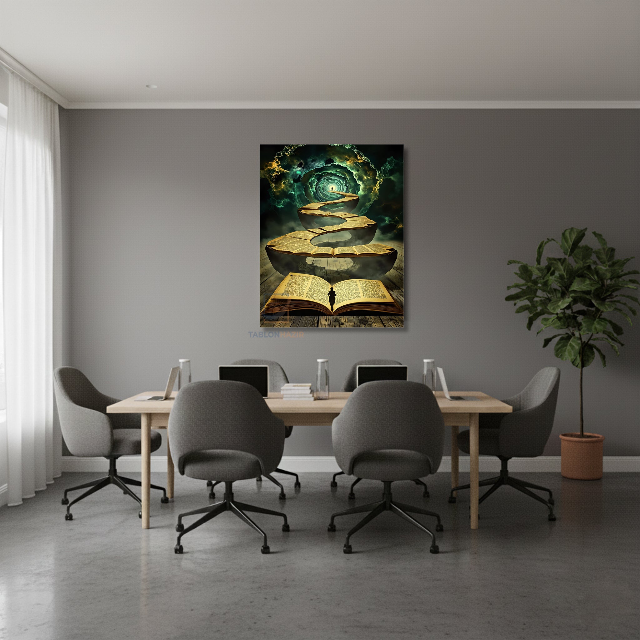 Dikey Kanvas Tablo Salon Duvar Tablosu Uzay Ve Kitap Yeni Ev Hediyesi Ofis Tablosu