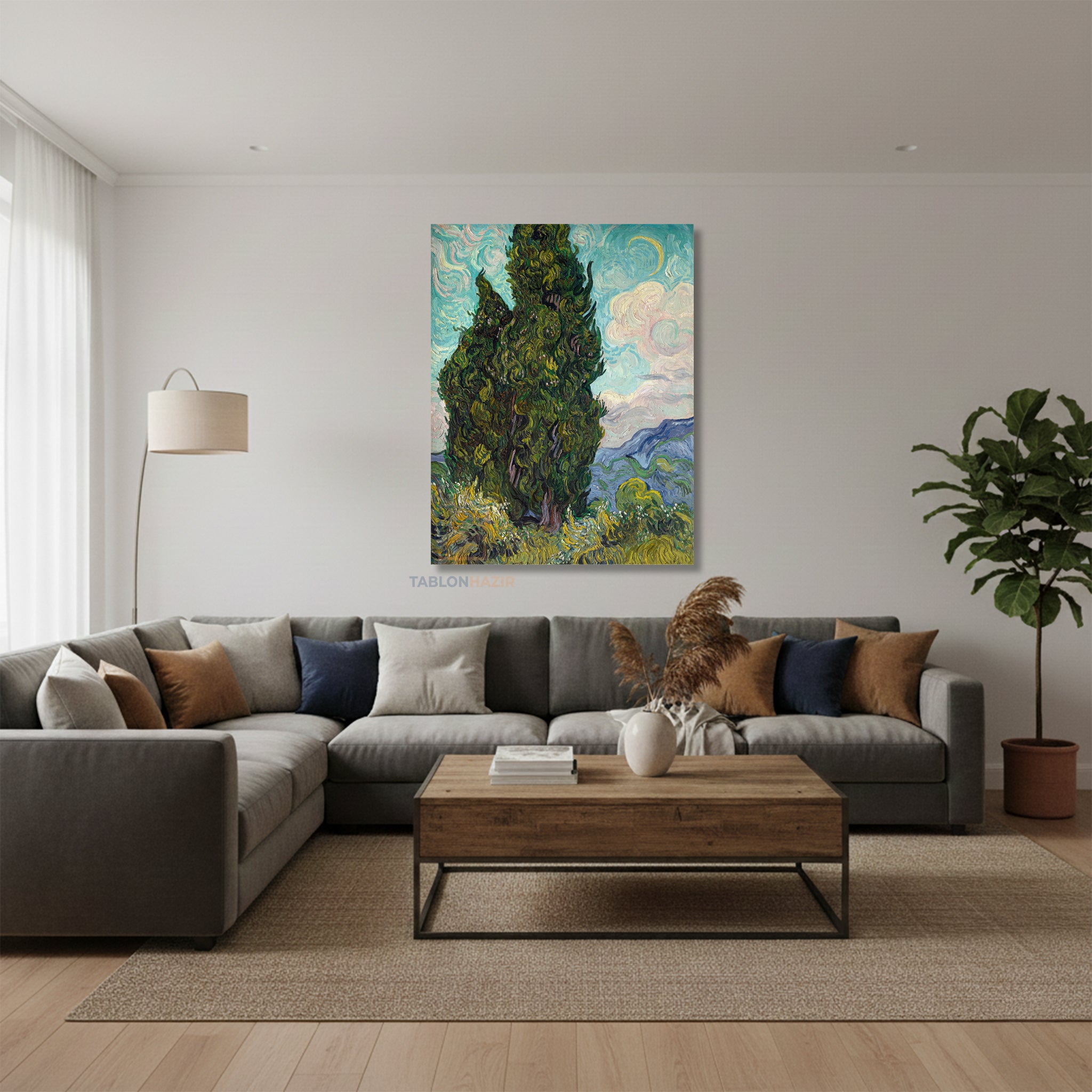 Dikey Kanvas Tablo Salon Duvar Tablosu Vangogh Cypresses Yeni Ev Hediyesi Ofis Tablosu