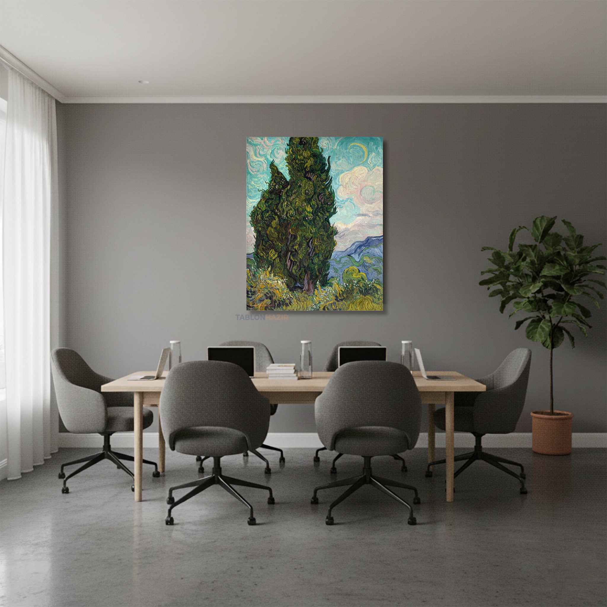 Dikey Kanvas Tablo Salon Duvar Tablosu Vangogh Cypresses Yeni Ev Hediyesi Ofis Tablosu